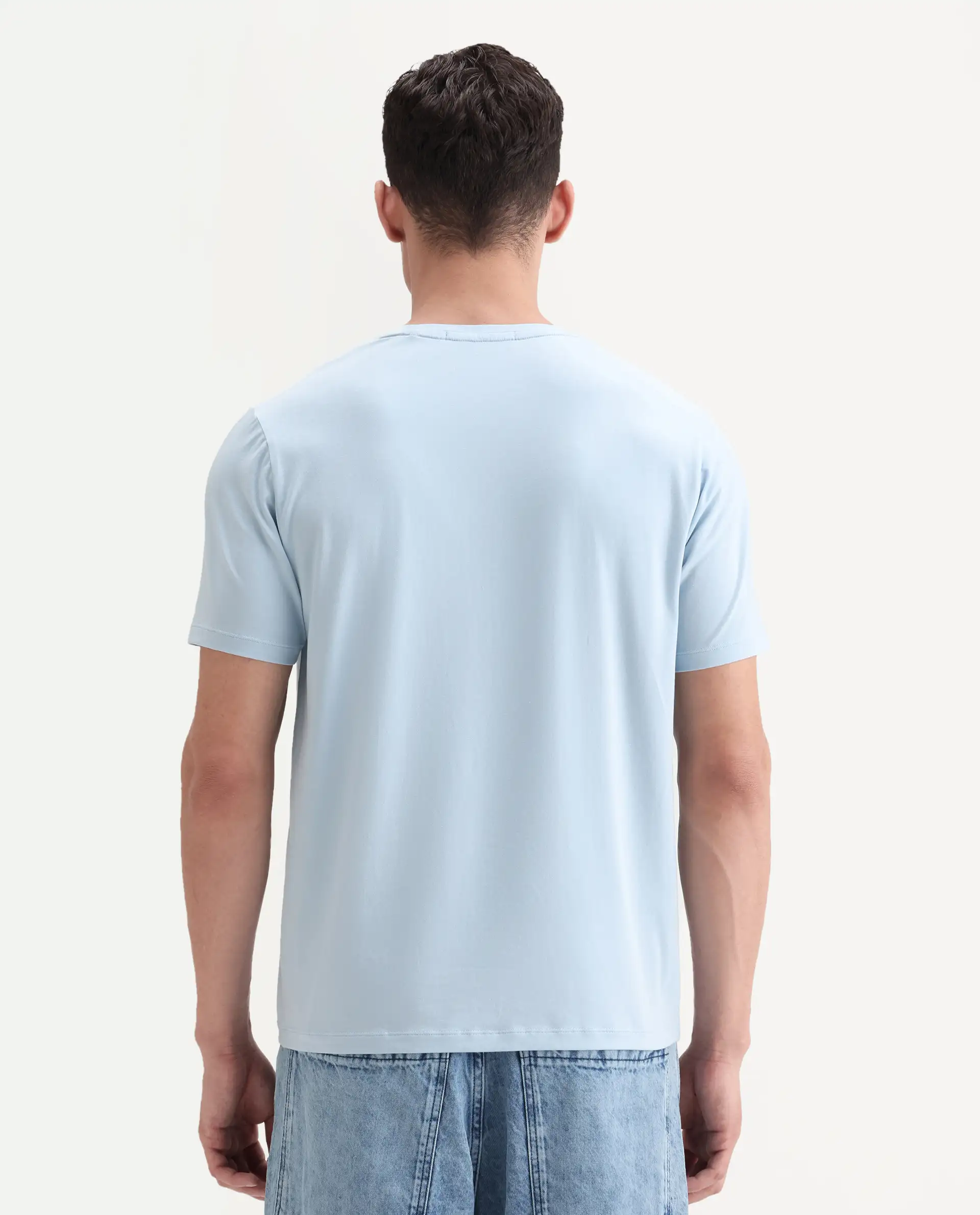 Rare Rabbit Men's Swift Light Blue Cotton Blend Graphic Print Regular Fit Half Sleeve Crew Neck T-Shirt - Image 8