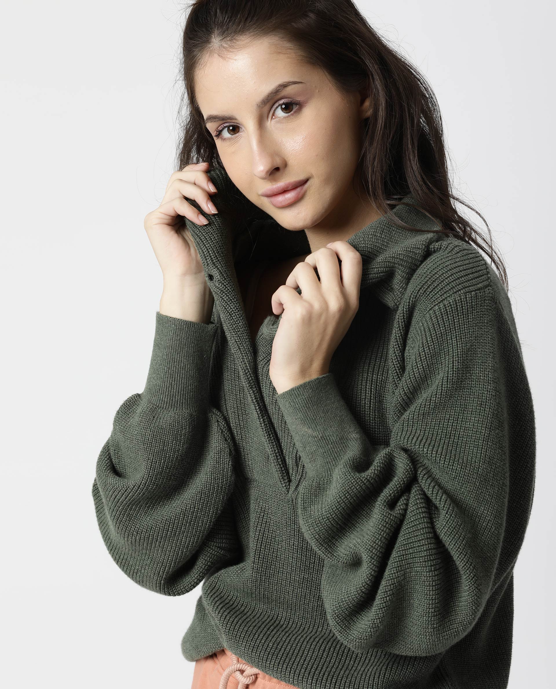 Rareism Women Swing Green Sweater Full Sleeves Solid - Image 5