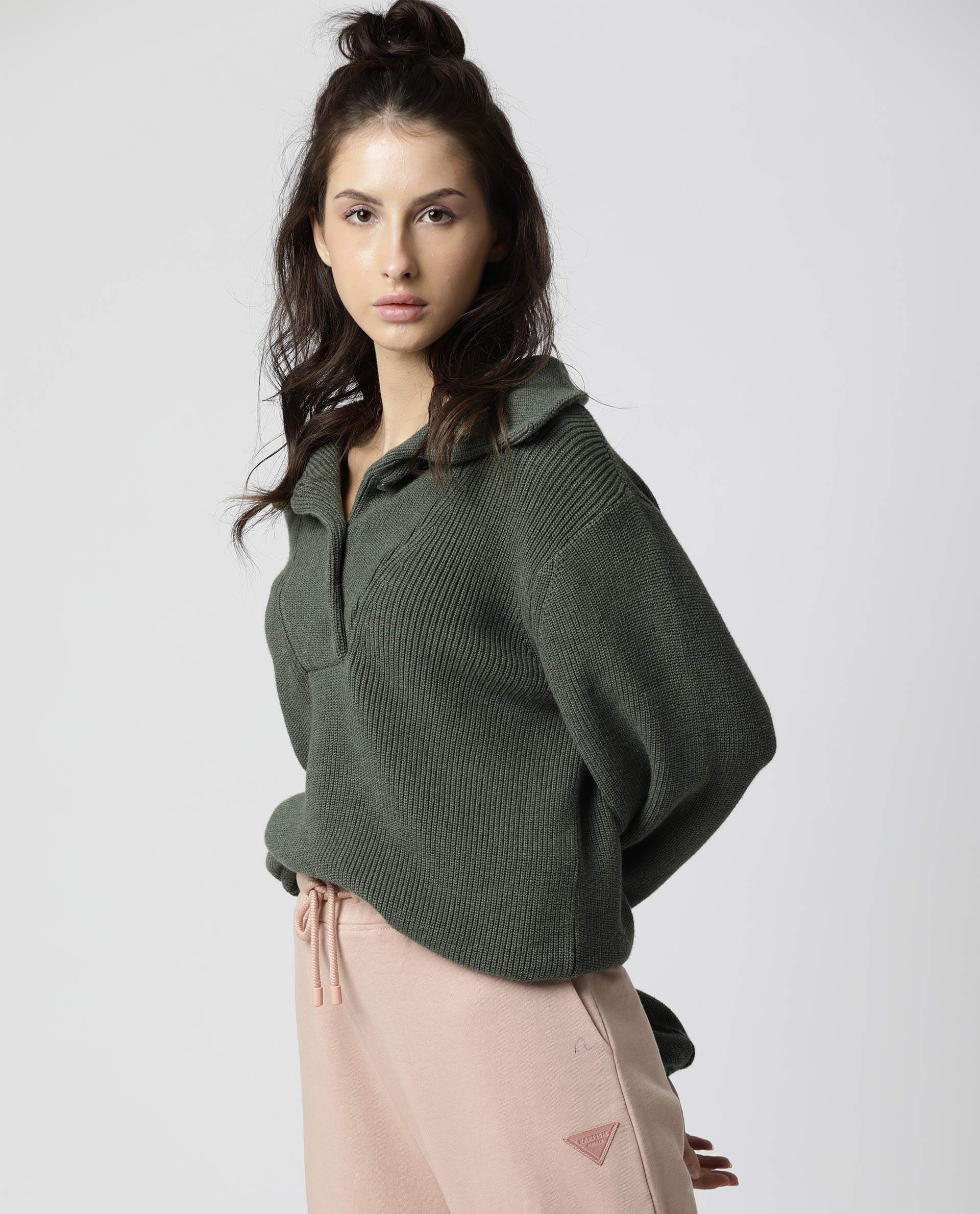 Rareism Women Swing Green Sweater Full Sleeves Solid - Image 6