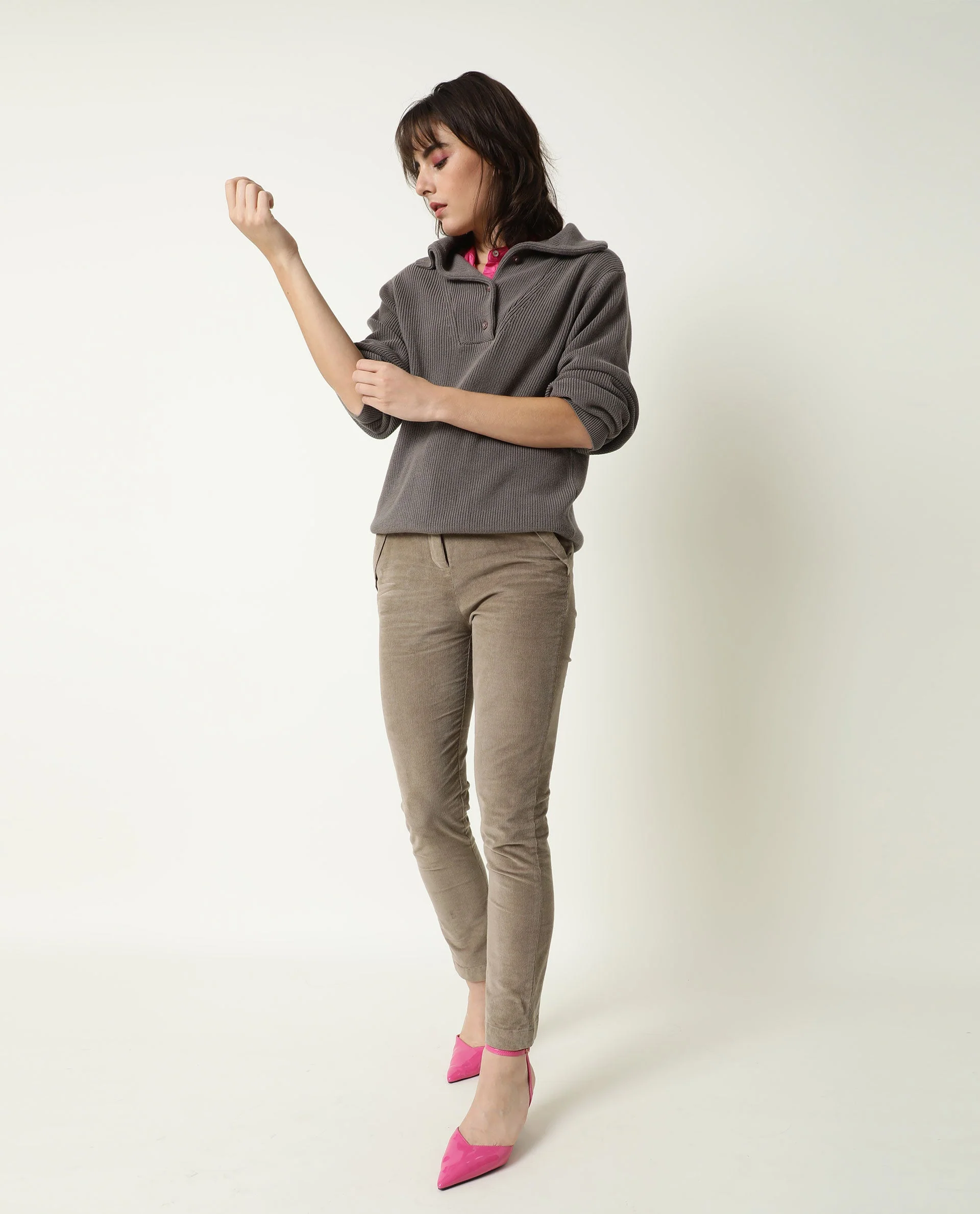 Rareism Women Swing Grey Sweater Full Sleeves Solid - Image 4