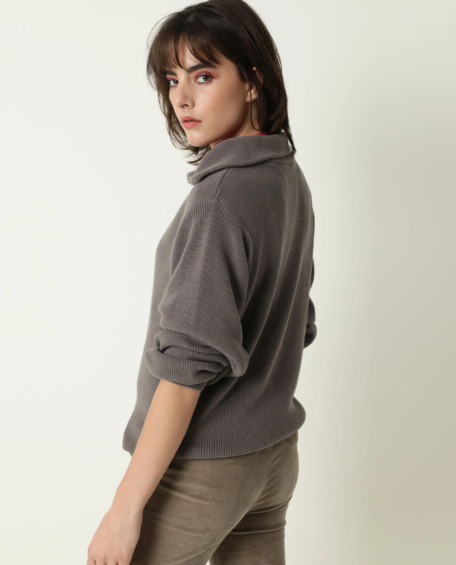 Rareism Women Swing Grey Sweater Full Sleeves Solid - Image 8