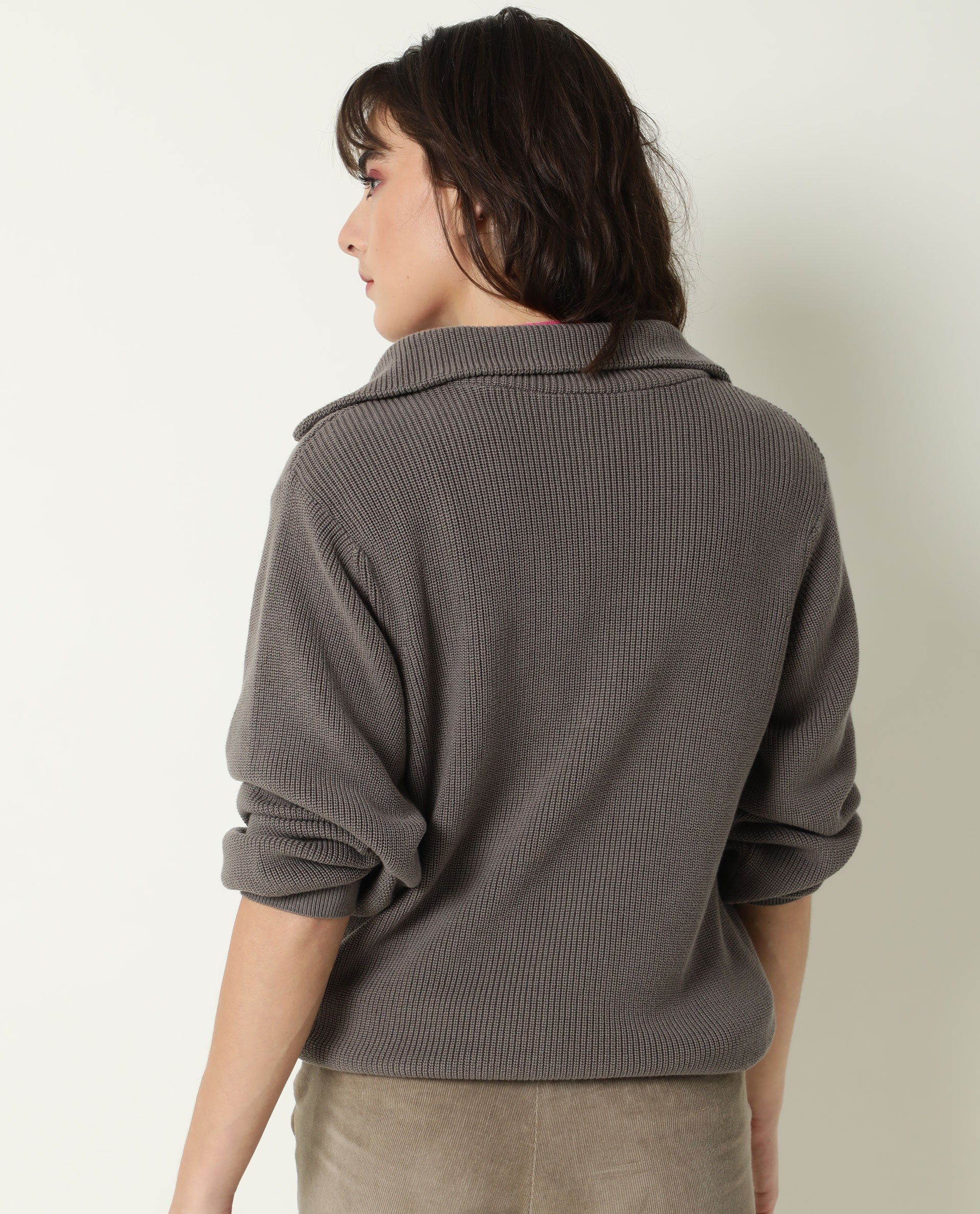 Rareism Women Swing Grey Sweater Full Sleeves Solid - Image 9