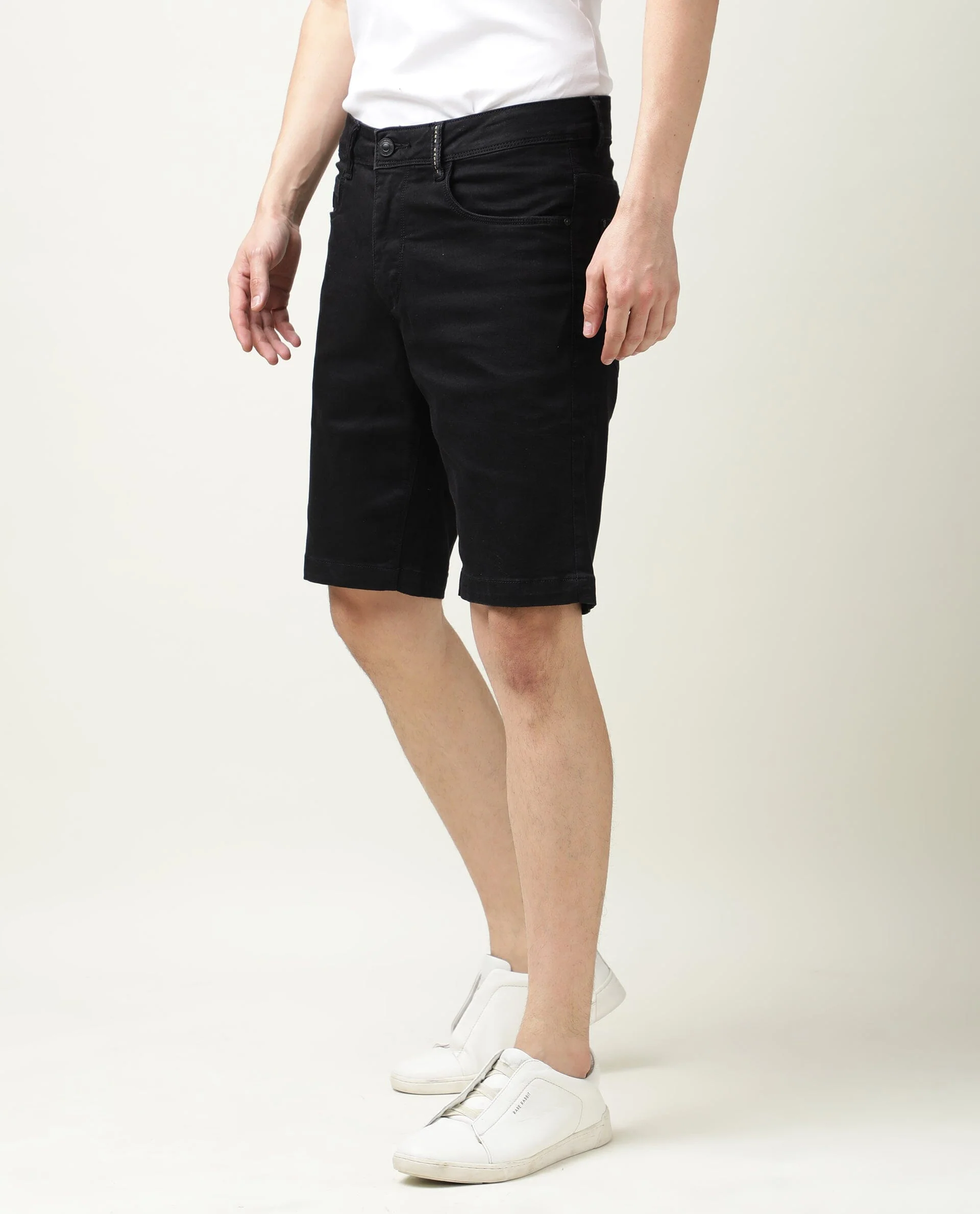 Rare Rabbit Men's Switch Black Cotton Plain Regular Fit Shorts - Image 4