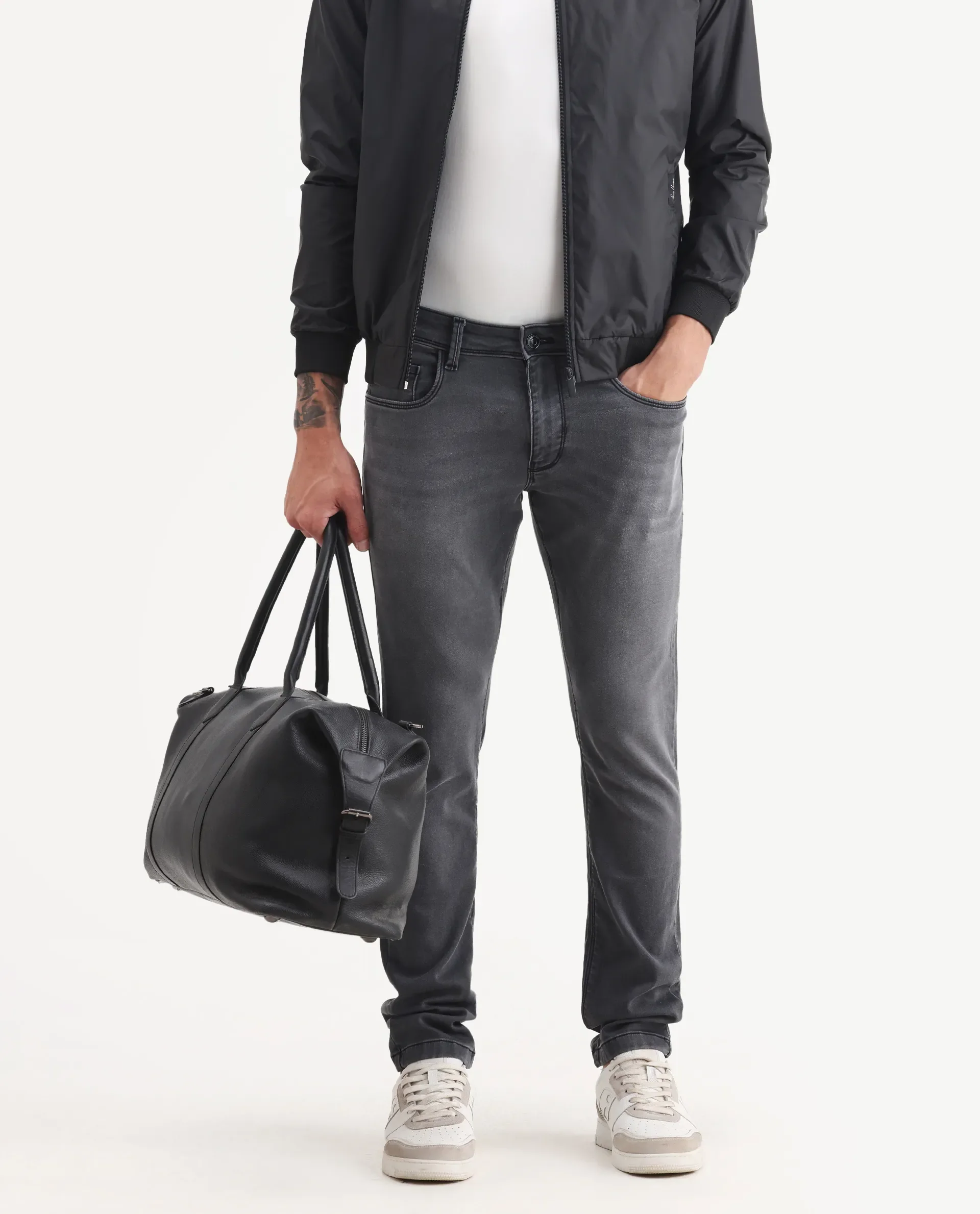 Rare Rabbit Men's Switz-1 Dark Grey Cotton Blend Fabric Hawk Slim Plain Jeans - Image 2