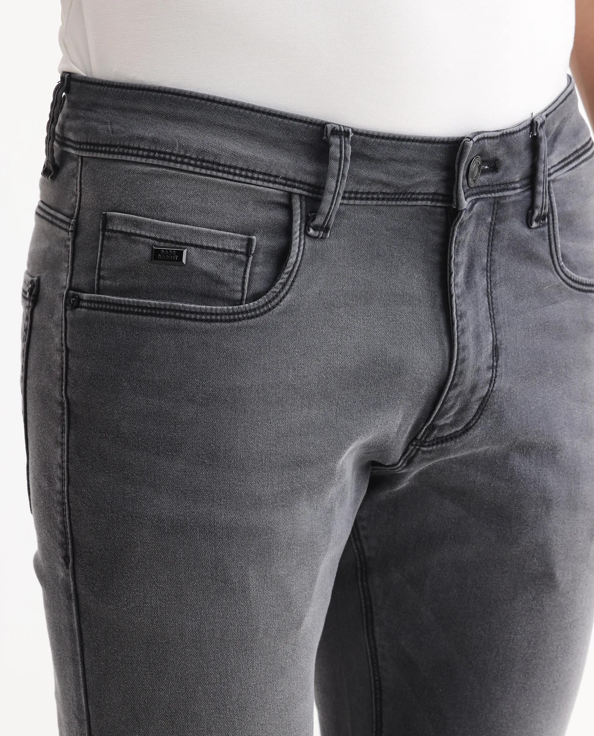 Rare Rabbit Men's Switz-1 Dark Grey Cotton Blend Fabric Hawk Slim Plain Jeans - Image 3