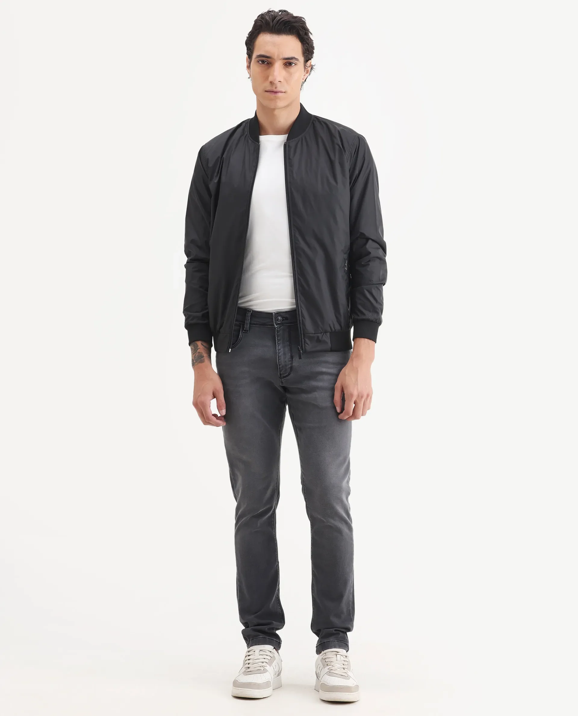 Rare Rabbit Men's Switz-1 Dark Grey Cotton Blend Fabric Hawk Slim Plain Jeans - Image 4