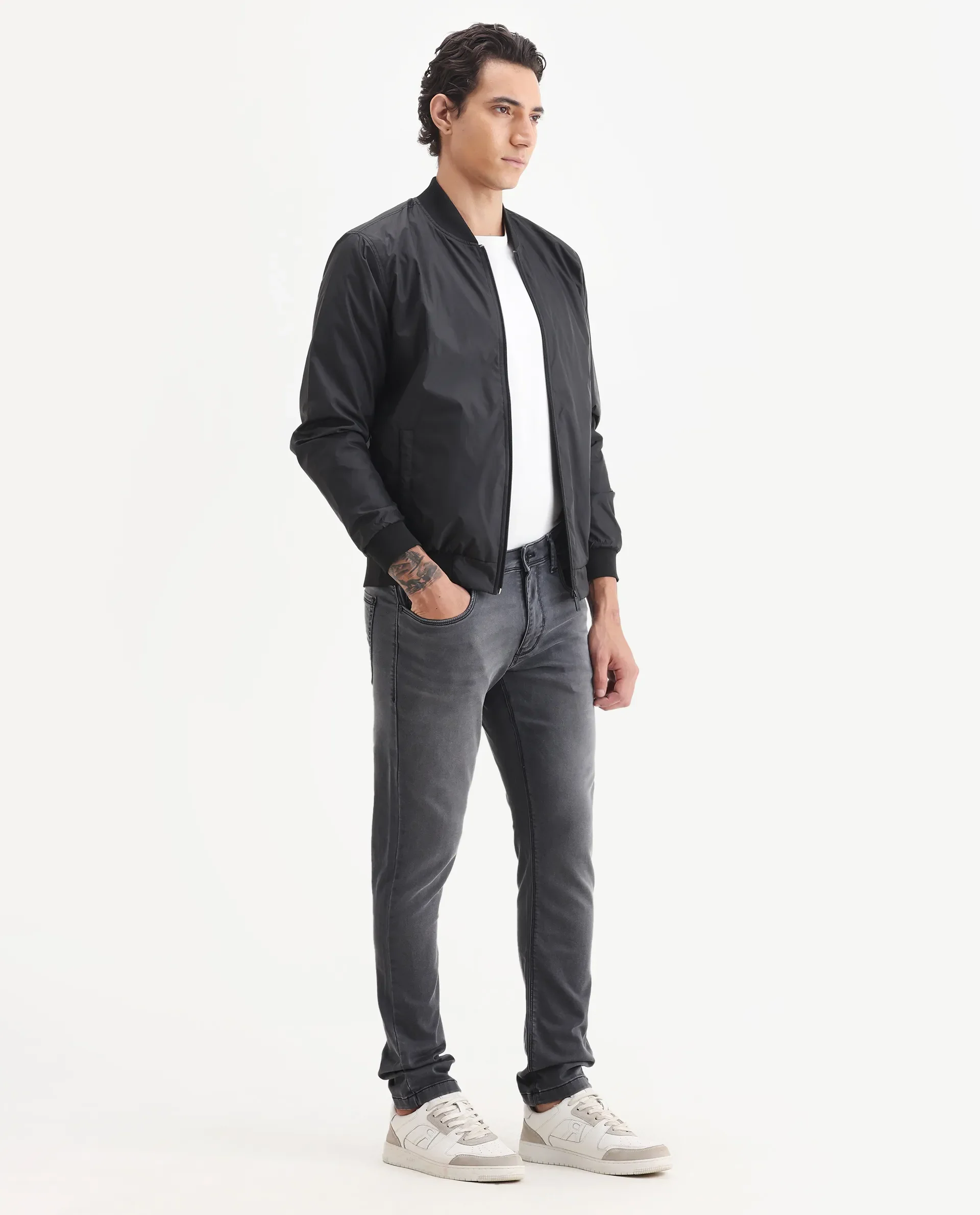Rare Rabbit Men's Switz-1 Dark Grey Cotton Blend Fabric Hawk Slim Plain Jeans - Image 6