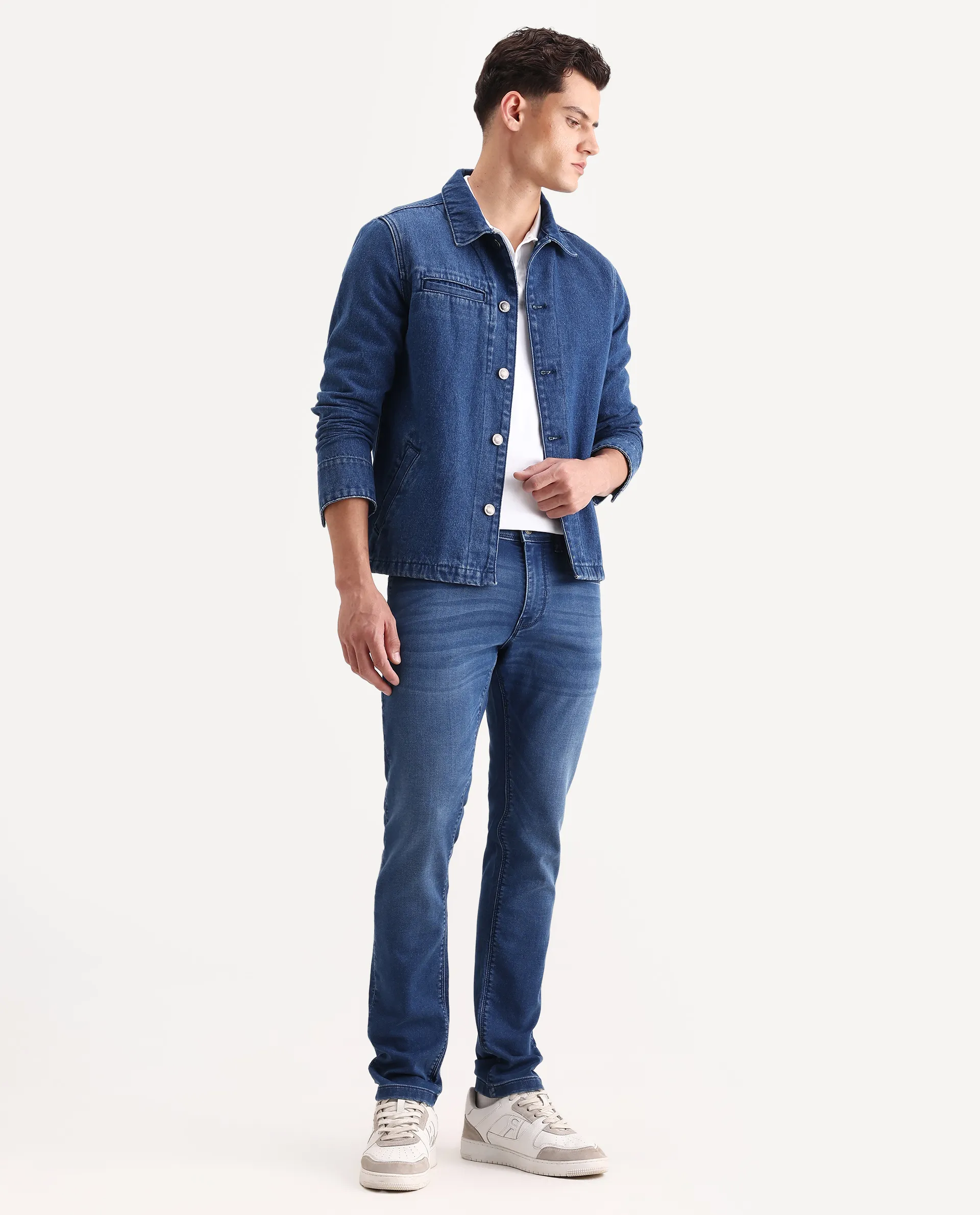 Rare Rabbit Men's Switz-2 Blue Cotton Blend Fabric Hawk Slim Plain Jeans - Image 5