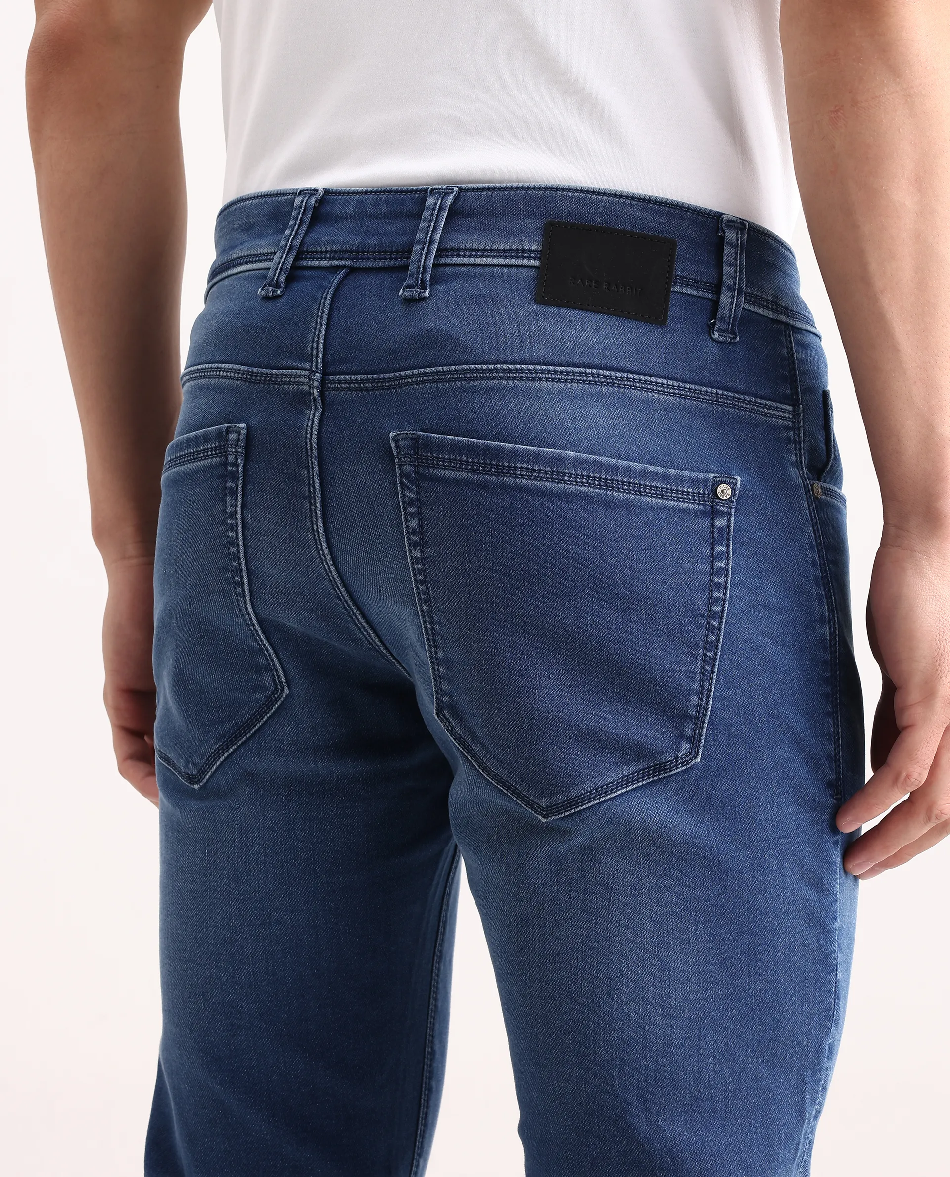 Rare Rabbit Men's Switz-2 Blue Cotton Blend Fabric Hawk Slim Plain Jeans - Image 7