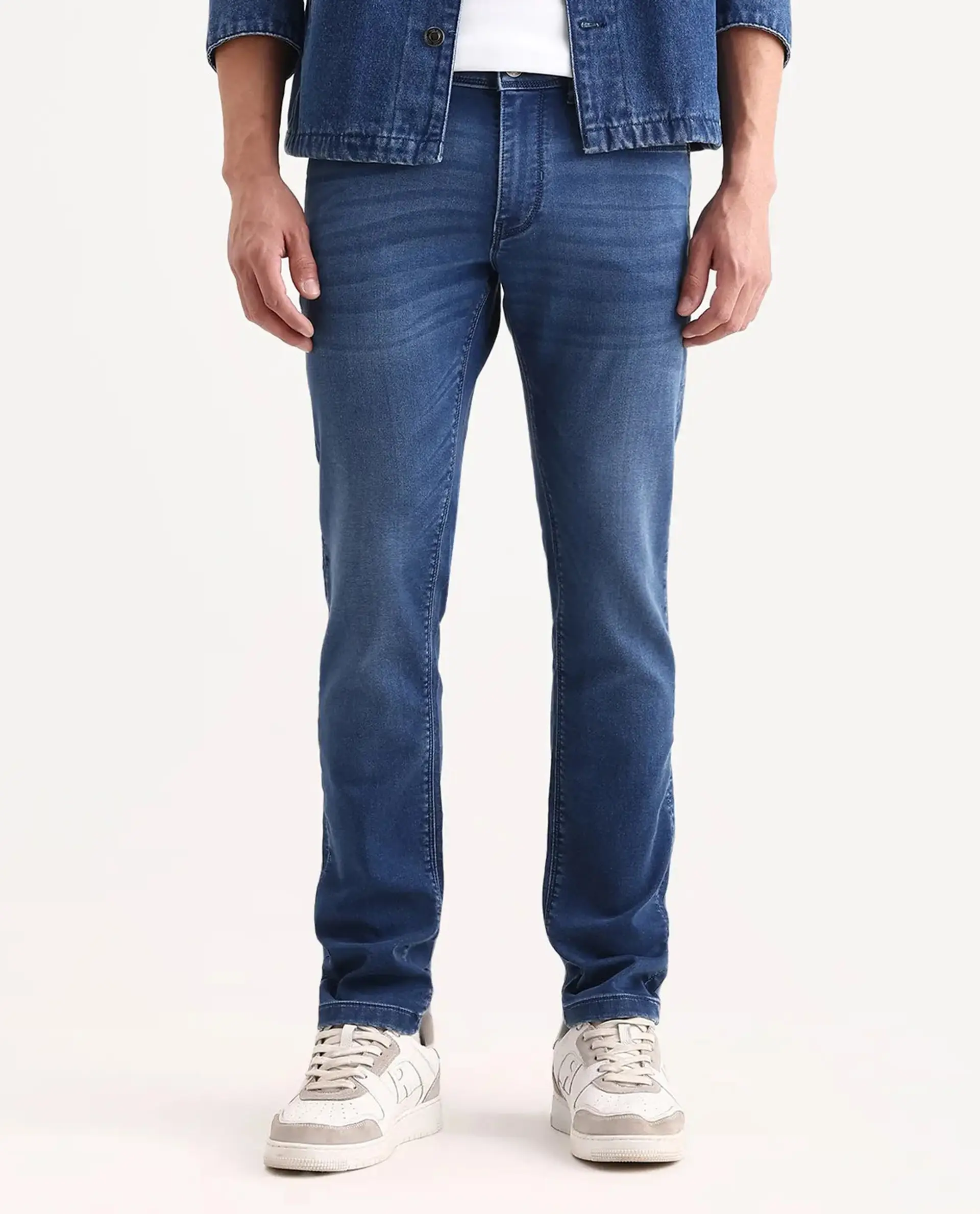 Rare Rabbit Men's Switz-2 Blue Cotton Blend Fabric Hawk Slim Plain Jeans - Image 9