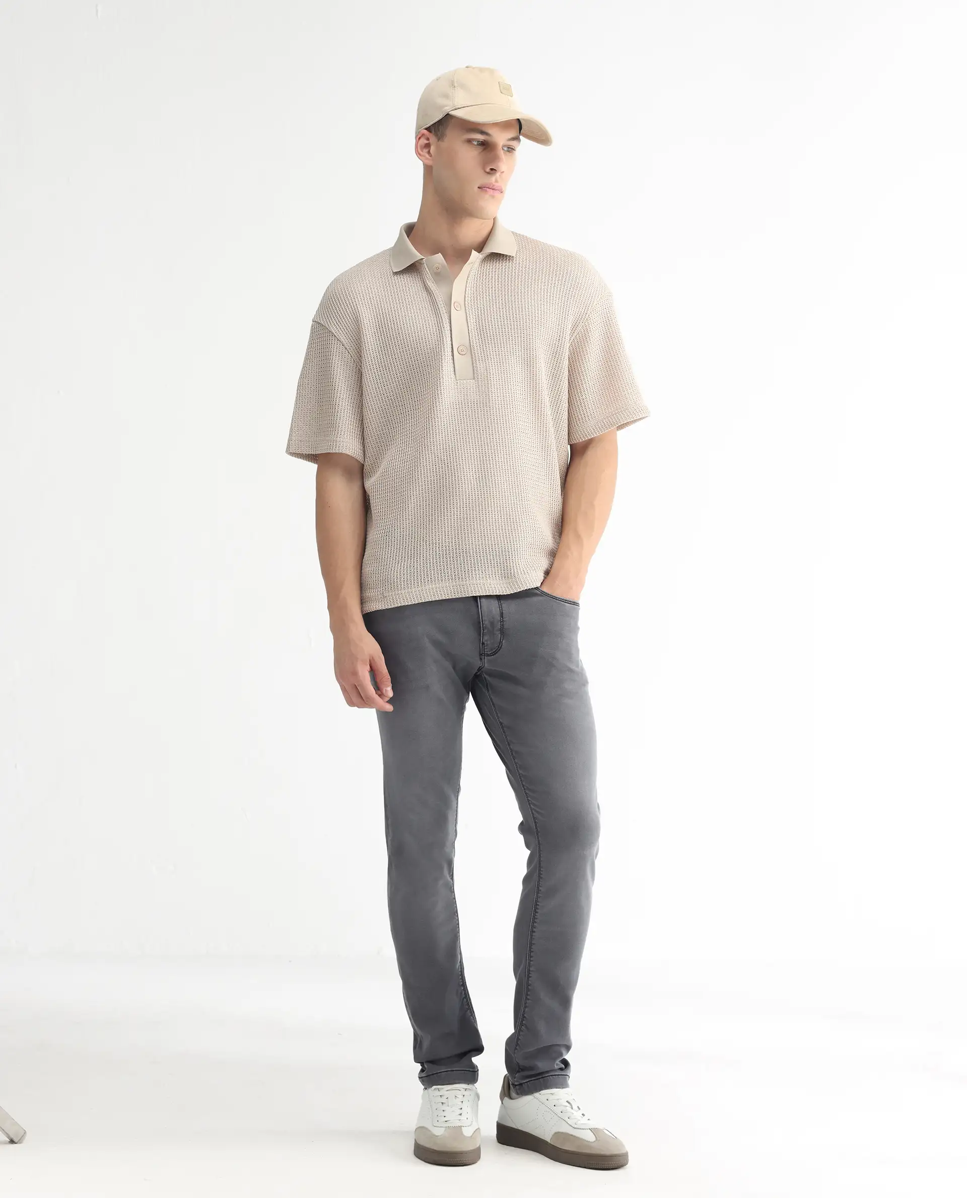 Rare Rabbit Men's Switz Dark Grey Cotton Plain Hawk Slim Fit Jeans