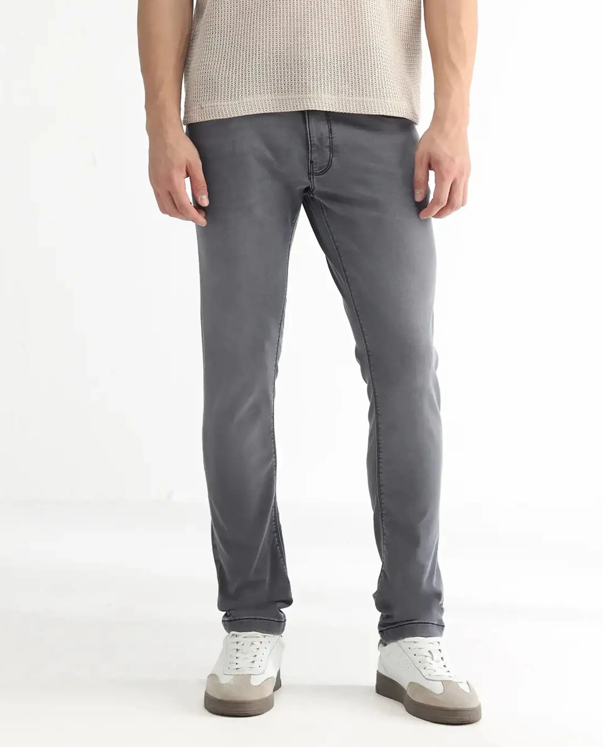 Rare Rabbit Men's Switz Dark Grey Cotton Plain Hawk Slim Fit Jeans - Image 10