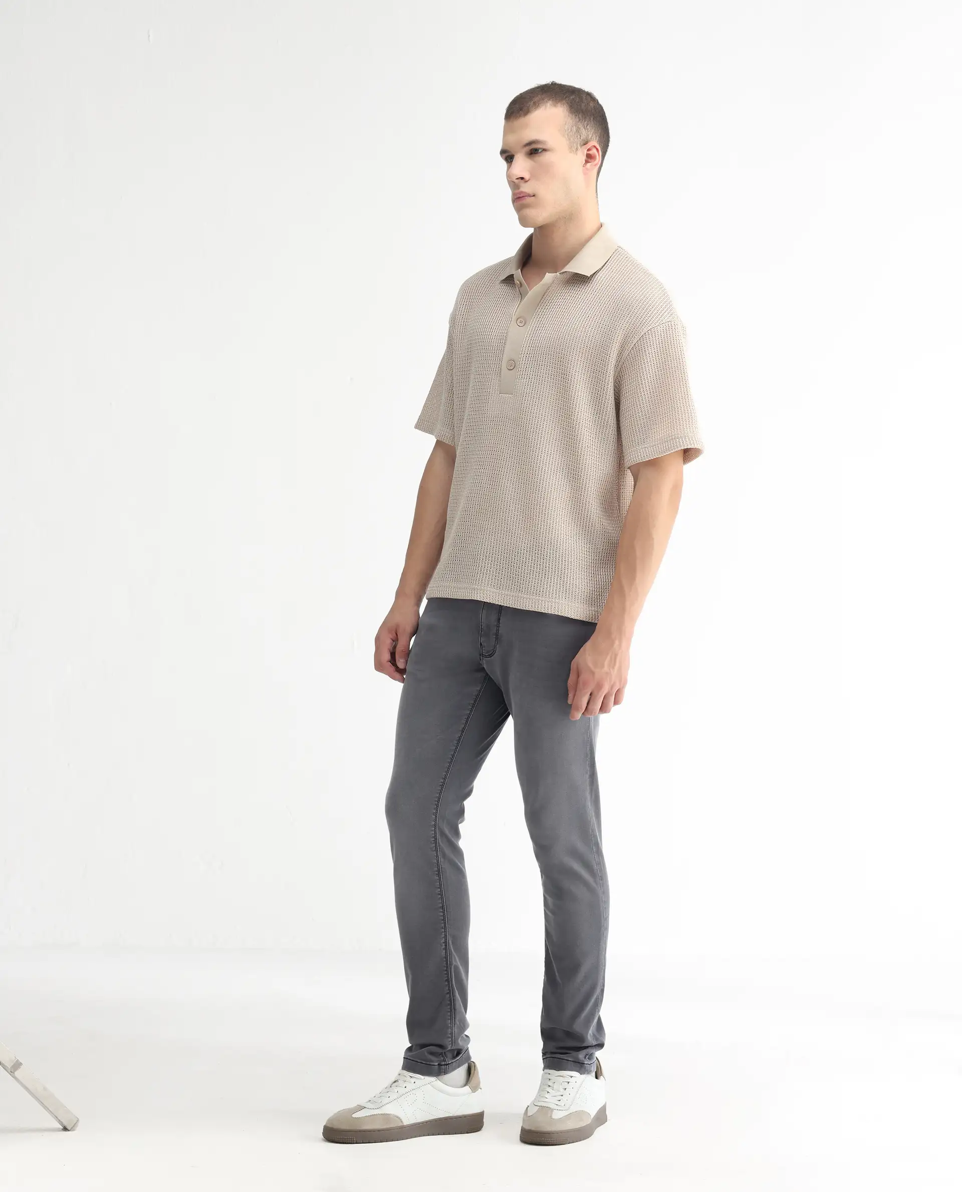 Rare Rabbit Men's Switz Dark Grey Cotton Plain Hawk Slim Fit Jeans - Image 4