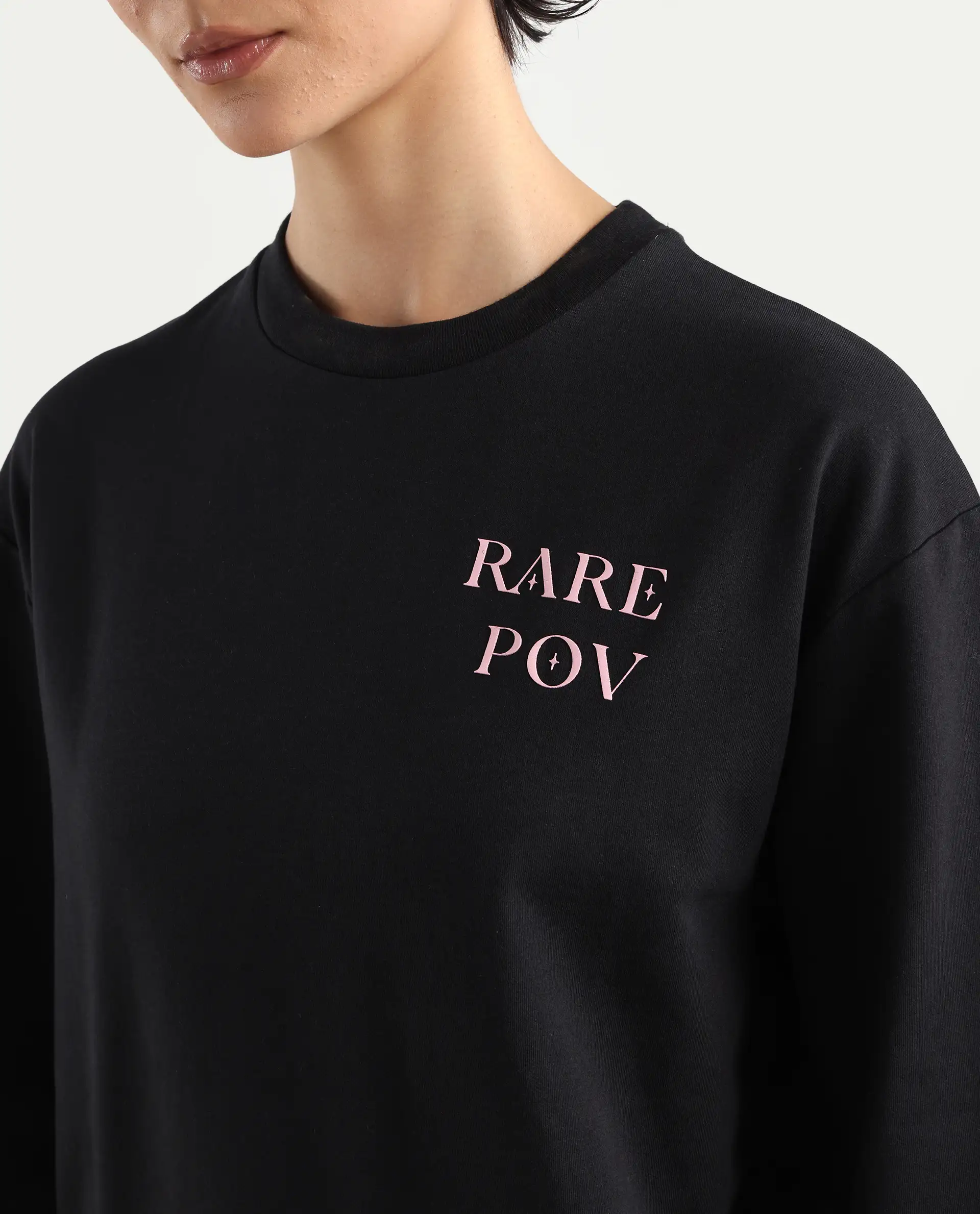 Rareism Women's Swoze Black Cotton Blend Crew Neck Graphic Print Relaxed Fit Sweatshirt - Image 3