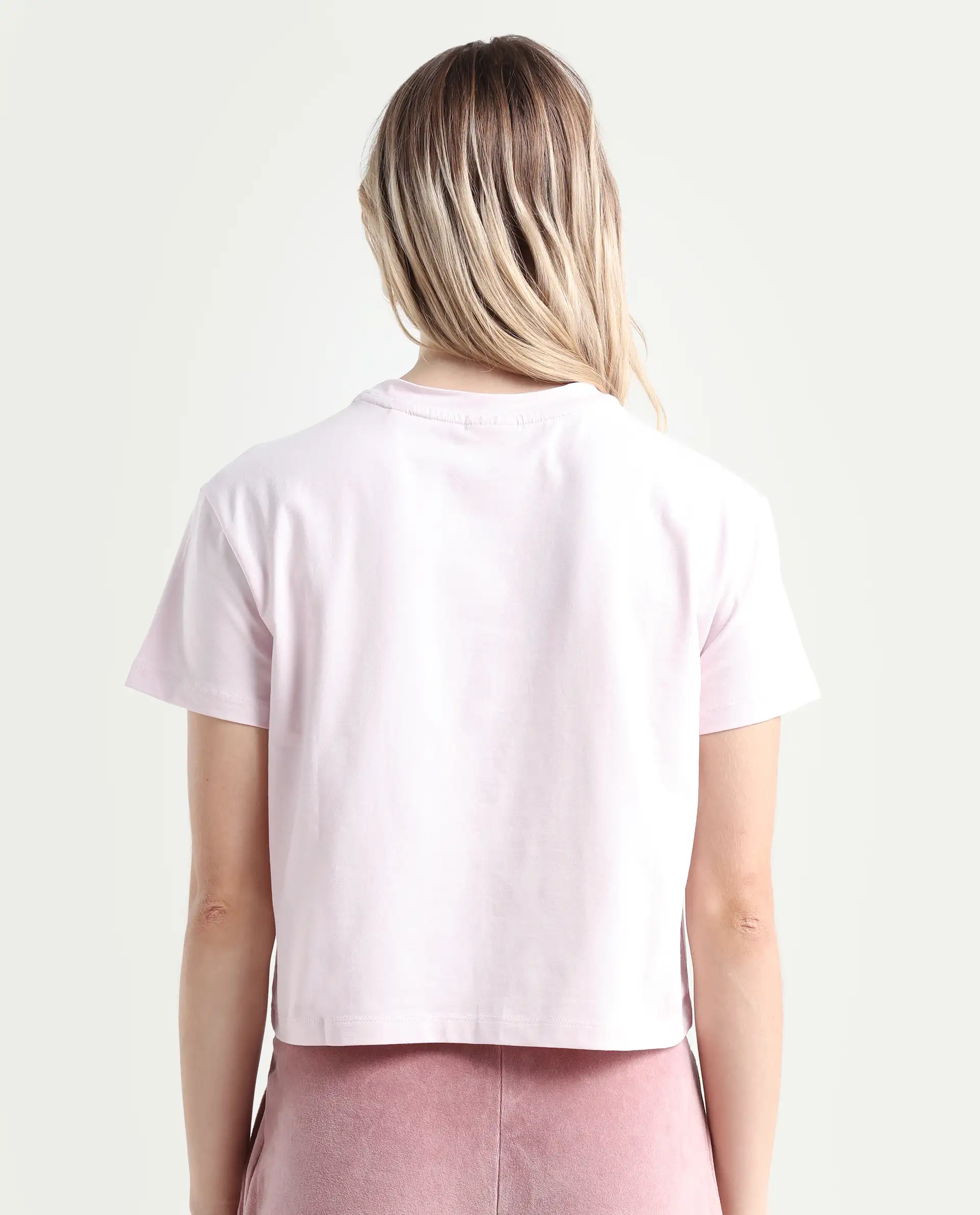 Rareism Women's Sydent Pastel Pink Cotton Blend Crew Neck Graphic Print Crop Regular Fit T-Shirt - Image 7