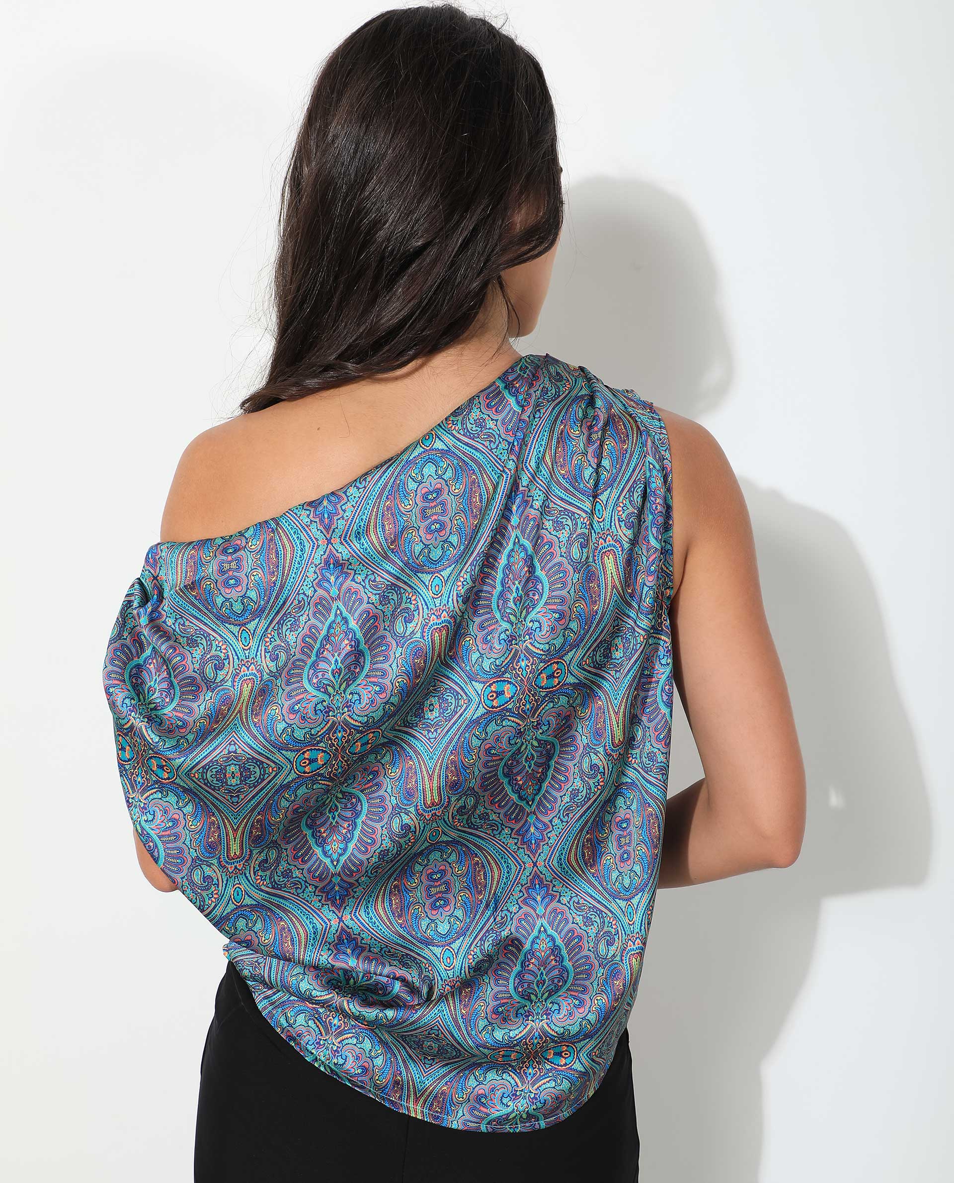 Rareism Women's Sydney Blue Polyester Tube Neck Abstract Print Sleeveless Regular Fit Top - Image 10