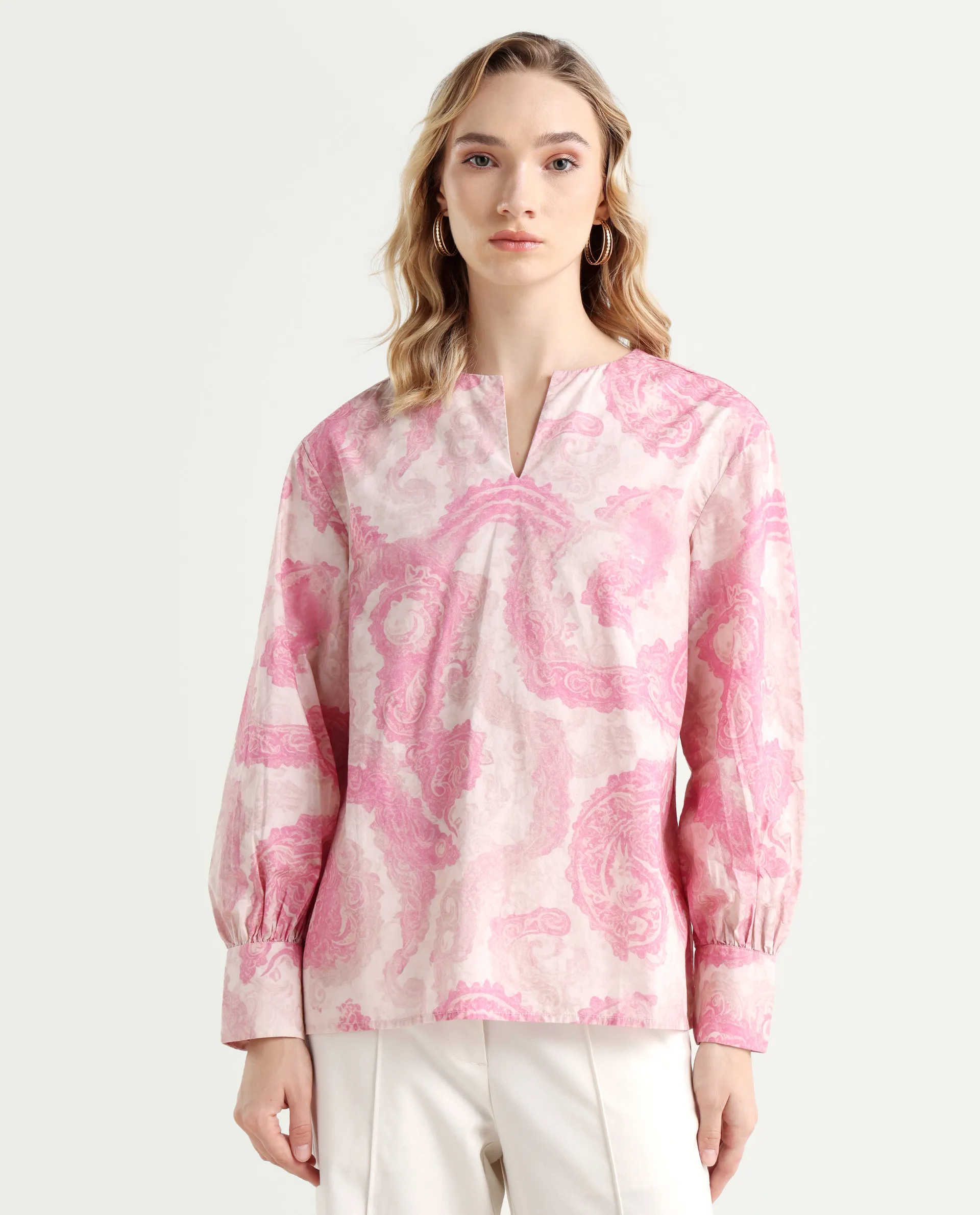 Rareism Women's Syrto Multi Cotton Crew Neck Paisley Print Cuffed Sleeve Regular Fit Top - Image 3