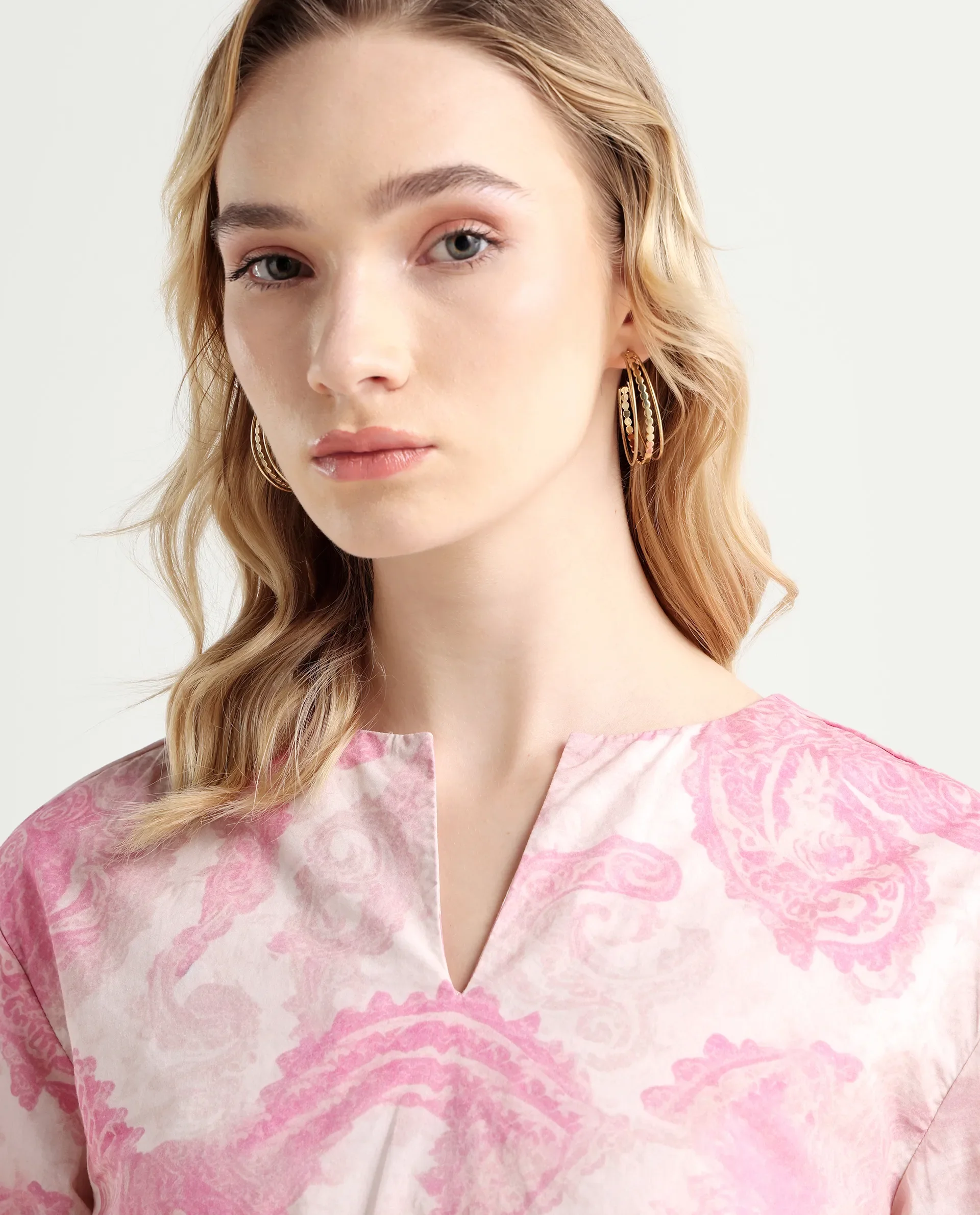 Rareism Women's Syrto Multi Cotton Crew Neck Paisley Print Cuffed Sleeve Regular Fit Top - Image 4