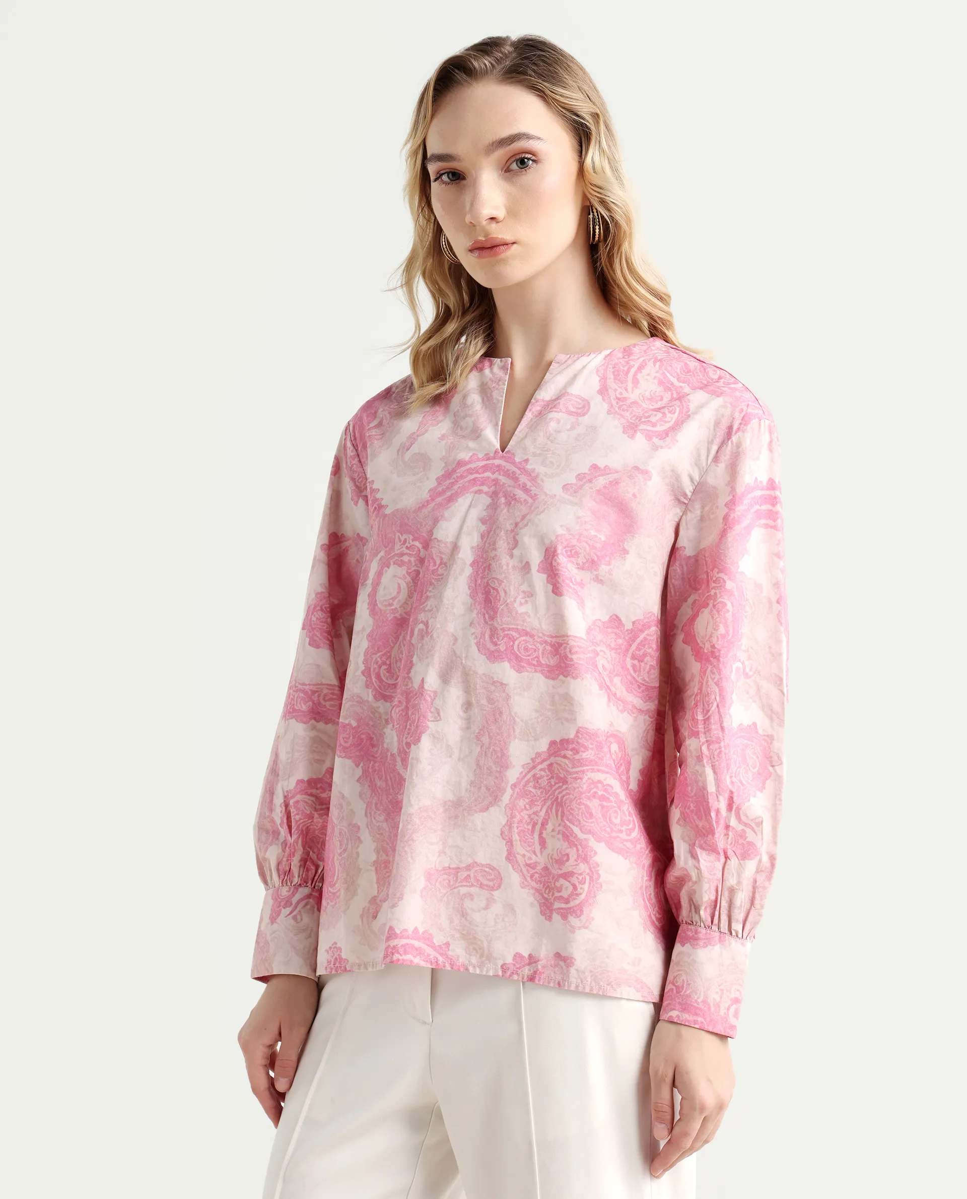 Rareism Women's Syrto Multi Cotton Crew Neck Paisley Print Cuffed Sleeve Regular Fit Top - Image 5