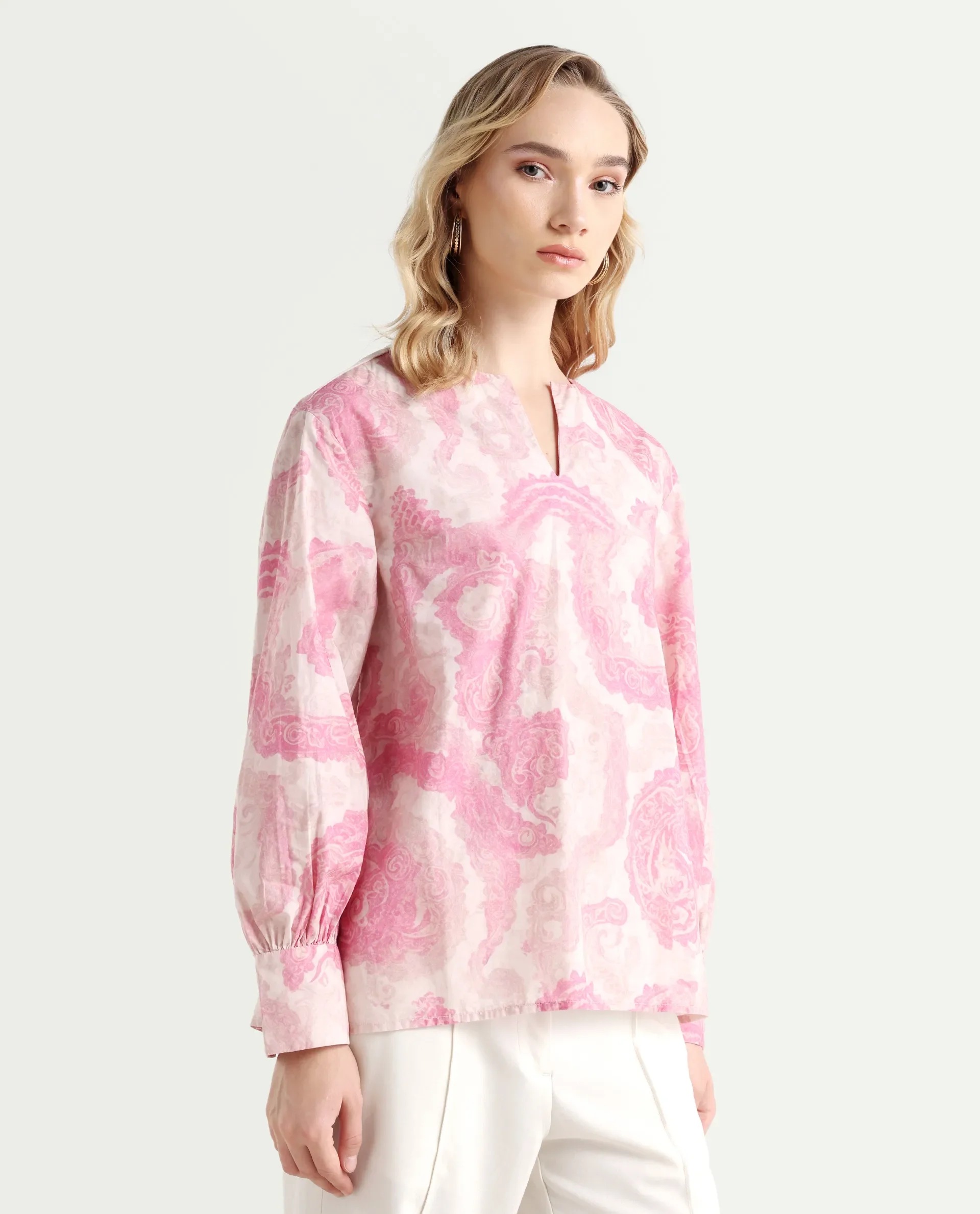 Rareism Women's Syrto Multi Cotton Crew Neck Paisley Print Cuffed Sleeve Regular Fit Top - Image 6