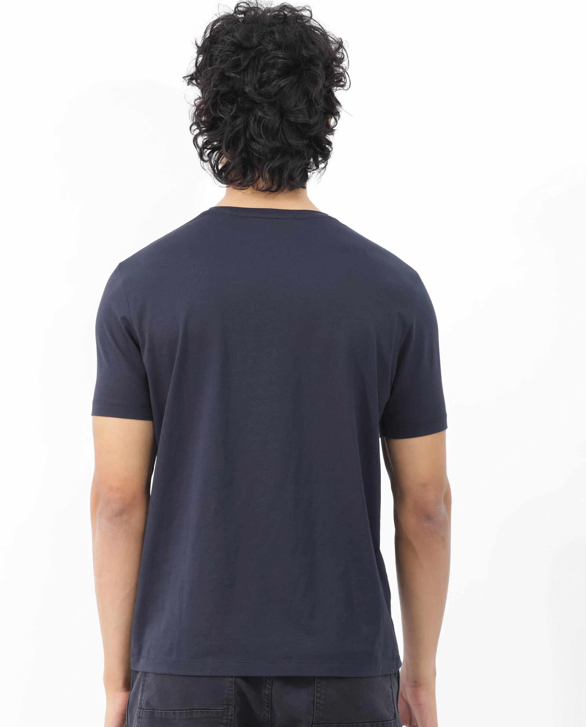 Rare Rabbit Men's Syrus Navy Cotton Blend Graphic Print Regular Fit Half Sleeve Crew Neck T-Shirt - Image 10