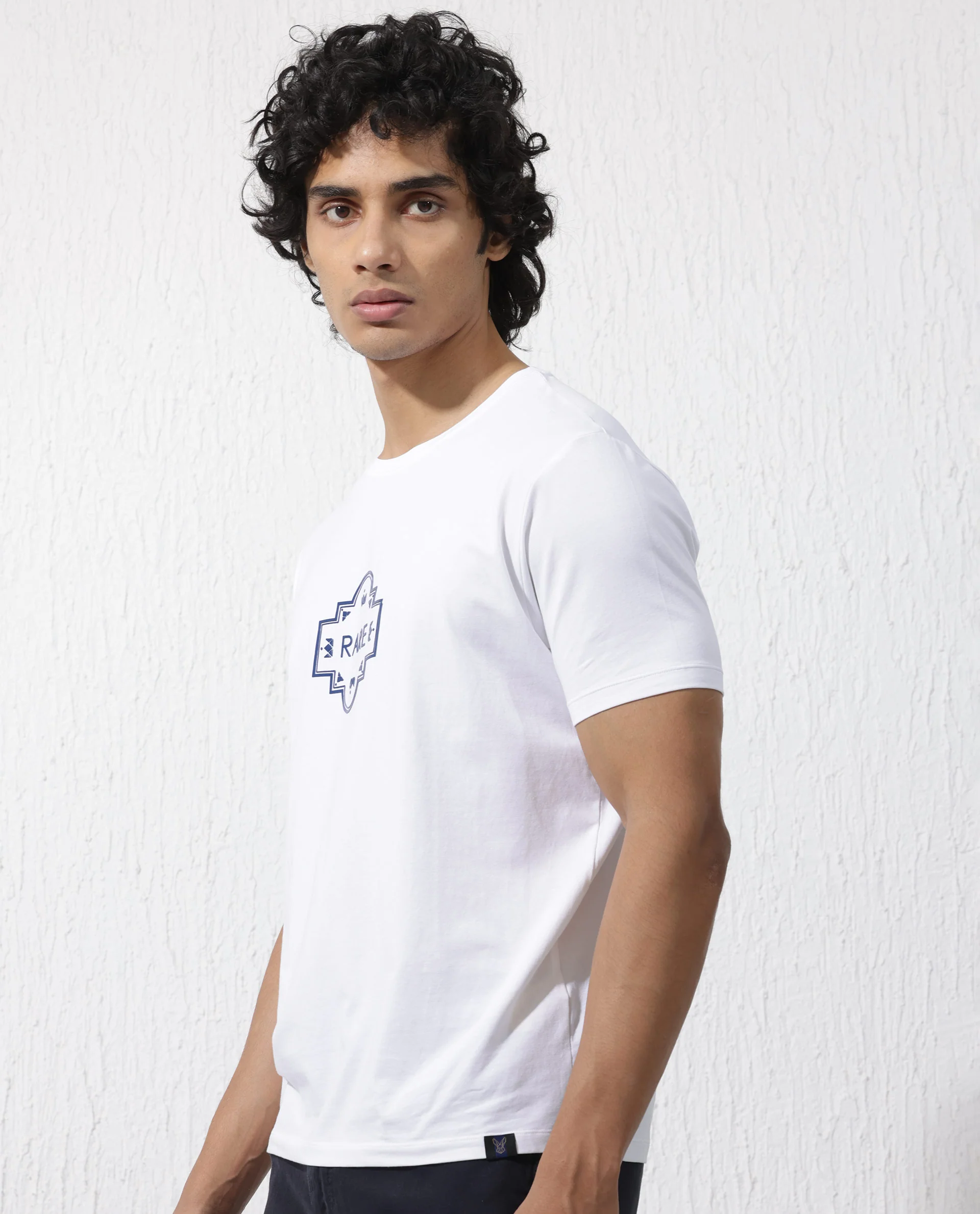 Rare Rabbit Men's Syrus White Cotton Blend Graphic Print Regular Fit Half Sleeve Crew Neck T-Shirt - Image 10