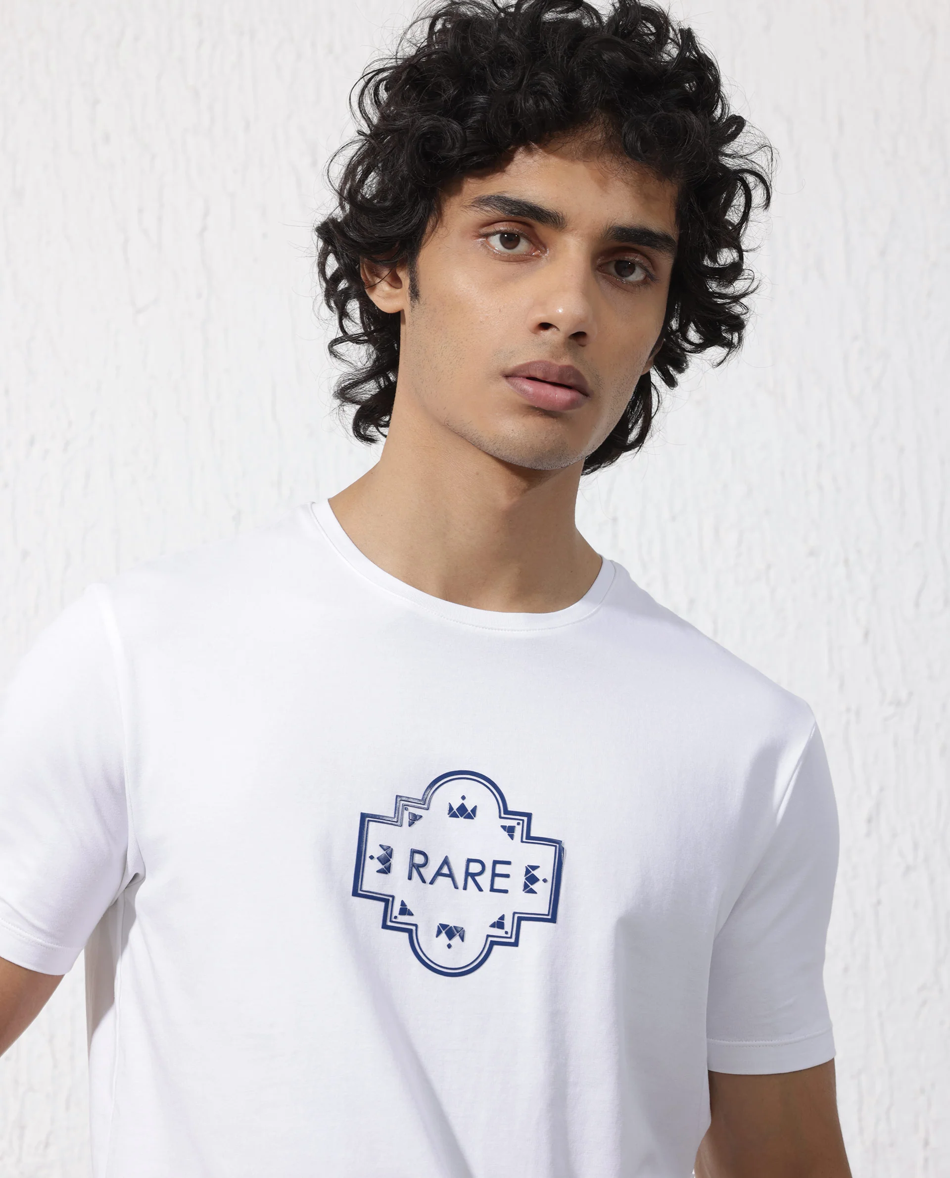 Rare Rabbit Men's Syrus White Cotton Blend Graphic Print Regular Fit Half Sleeve Crew Neck T-Shirt - Image 4
