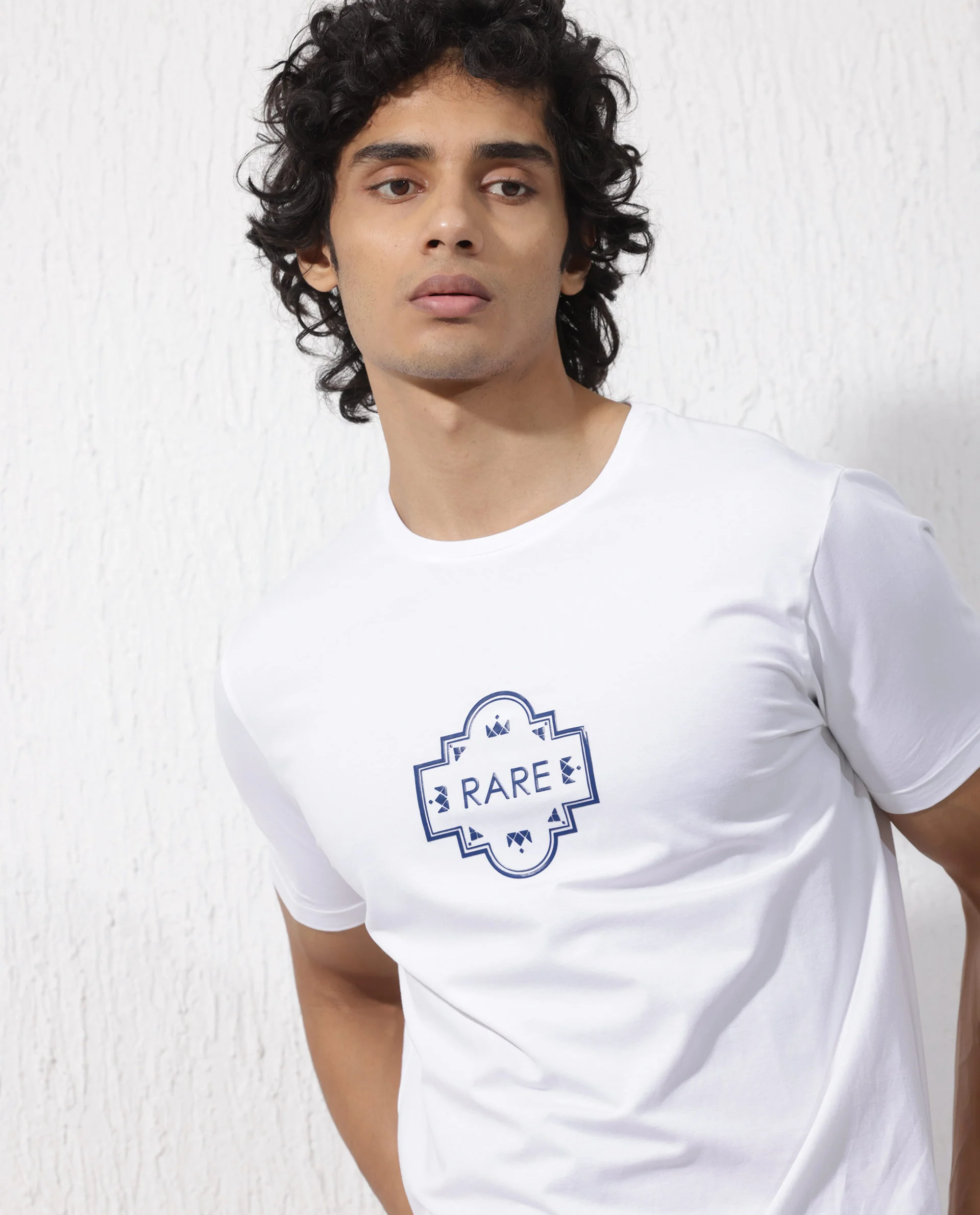 Rare Rabbit Men's Syrus White Cotton Blend Graphic Print Regular Fit Half Sleeve Crew Neck T-Shirt - Image 5