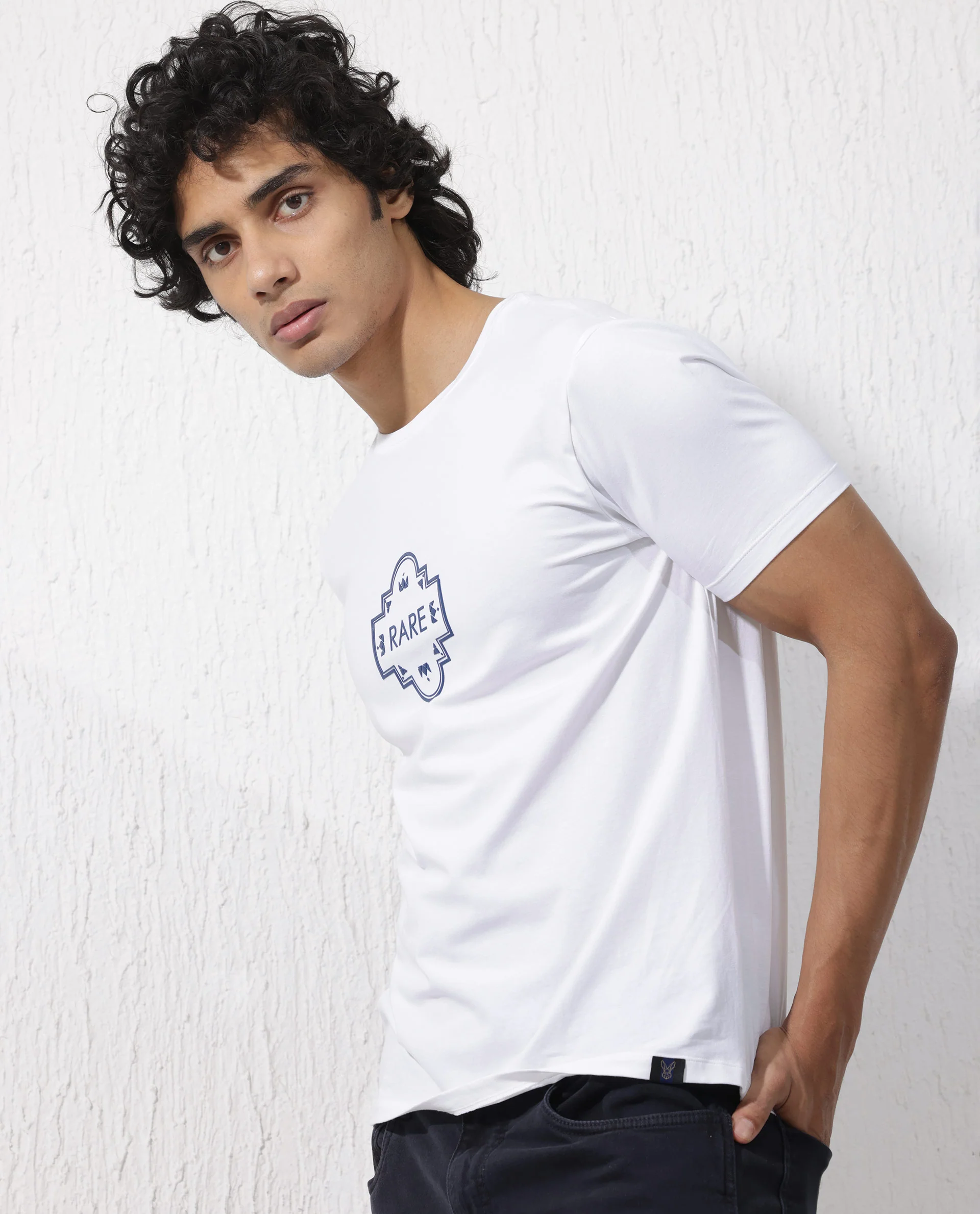 Rare Rabbit Men's Syrus White Cotton Blend Graphic Print Regular Fit Half Sleeve Crew Neck T-Shirt - Image 6