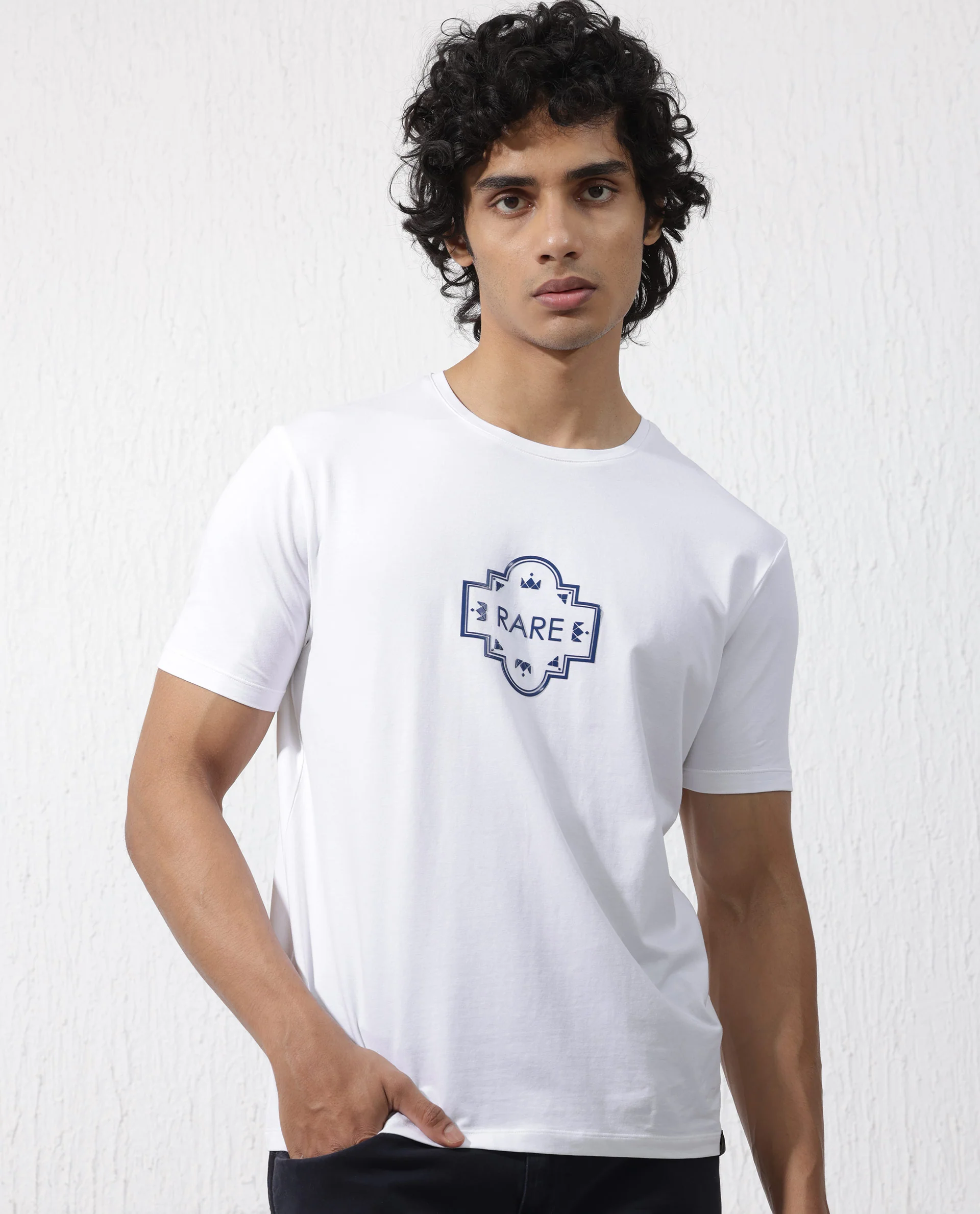 Rare Rabbit Men's Syrus White Cotton Blend Graphic Print Regular Fit Half Sleeve Crew Neck T-Shirt - Image 7