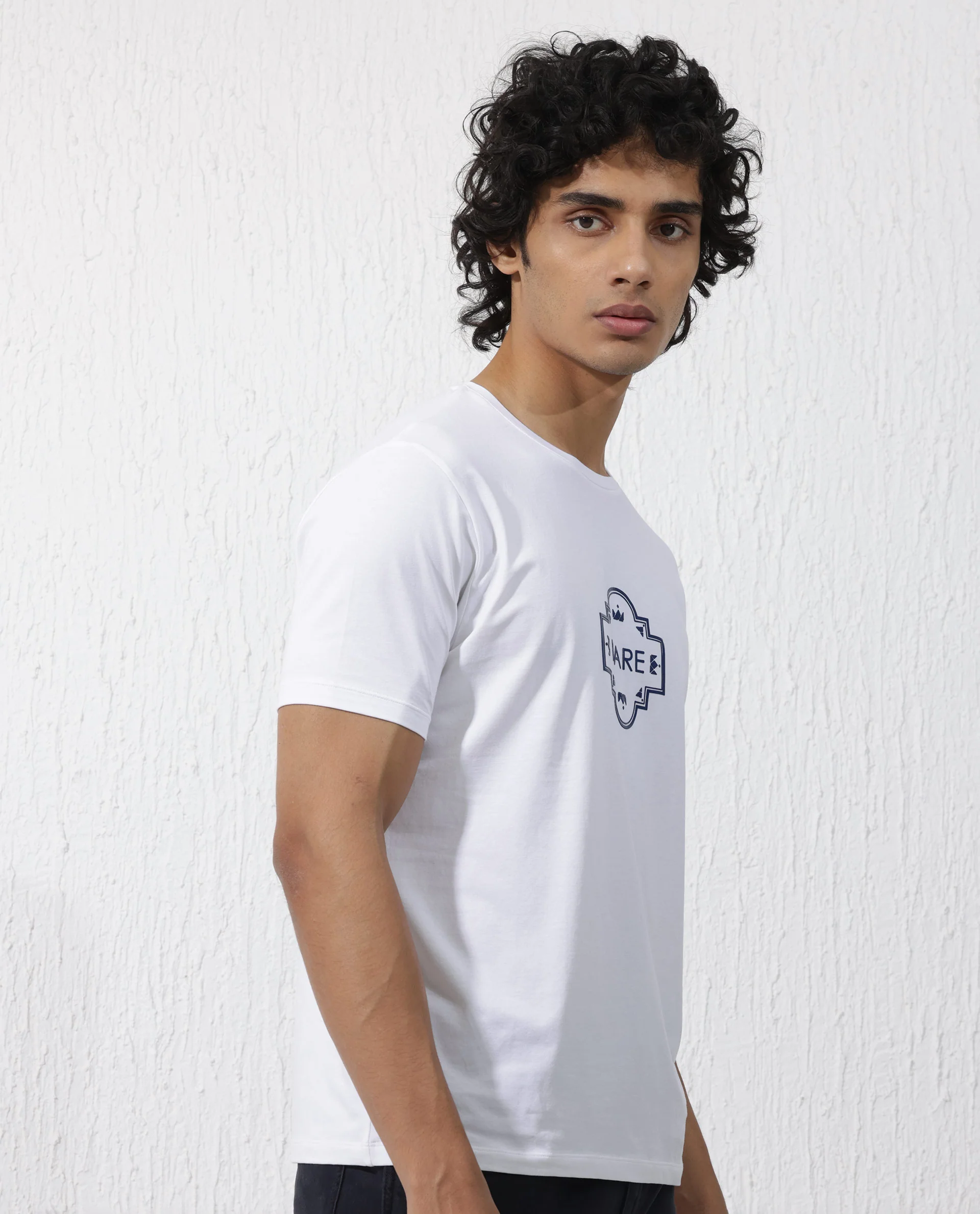 Rare Rabbit Men's Syrus White Cotton Blend Graphic Print Regular Fit Half Sleeve Crew Neck T-Shirt - Image 9