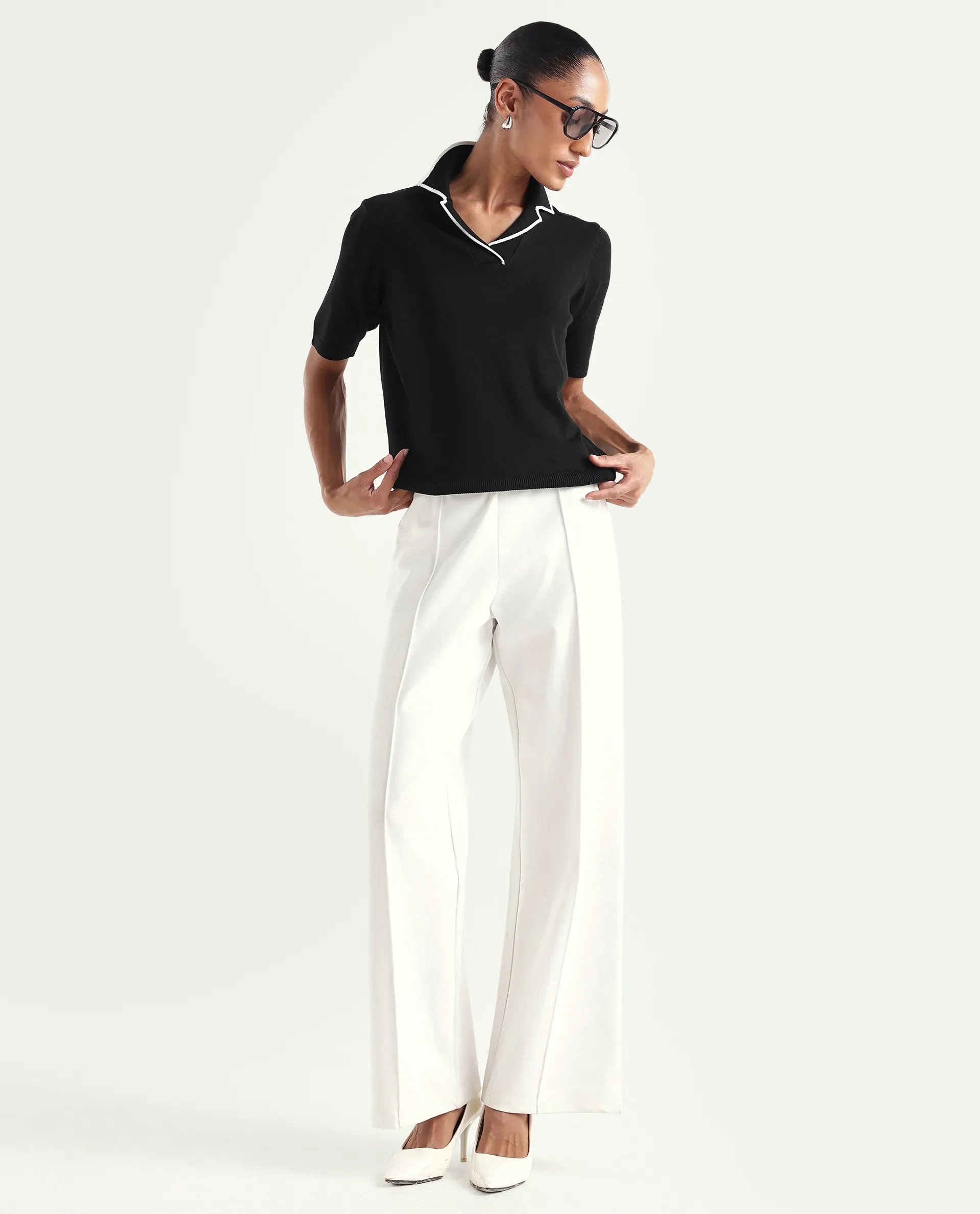 Rareism Women's Syrus Black Nylon Blend Half Sleeve Jonny Collar Relaxed Fit Plain Polo - Image 2