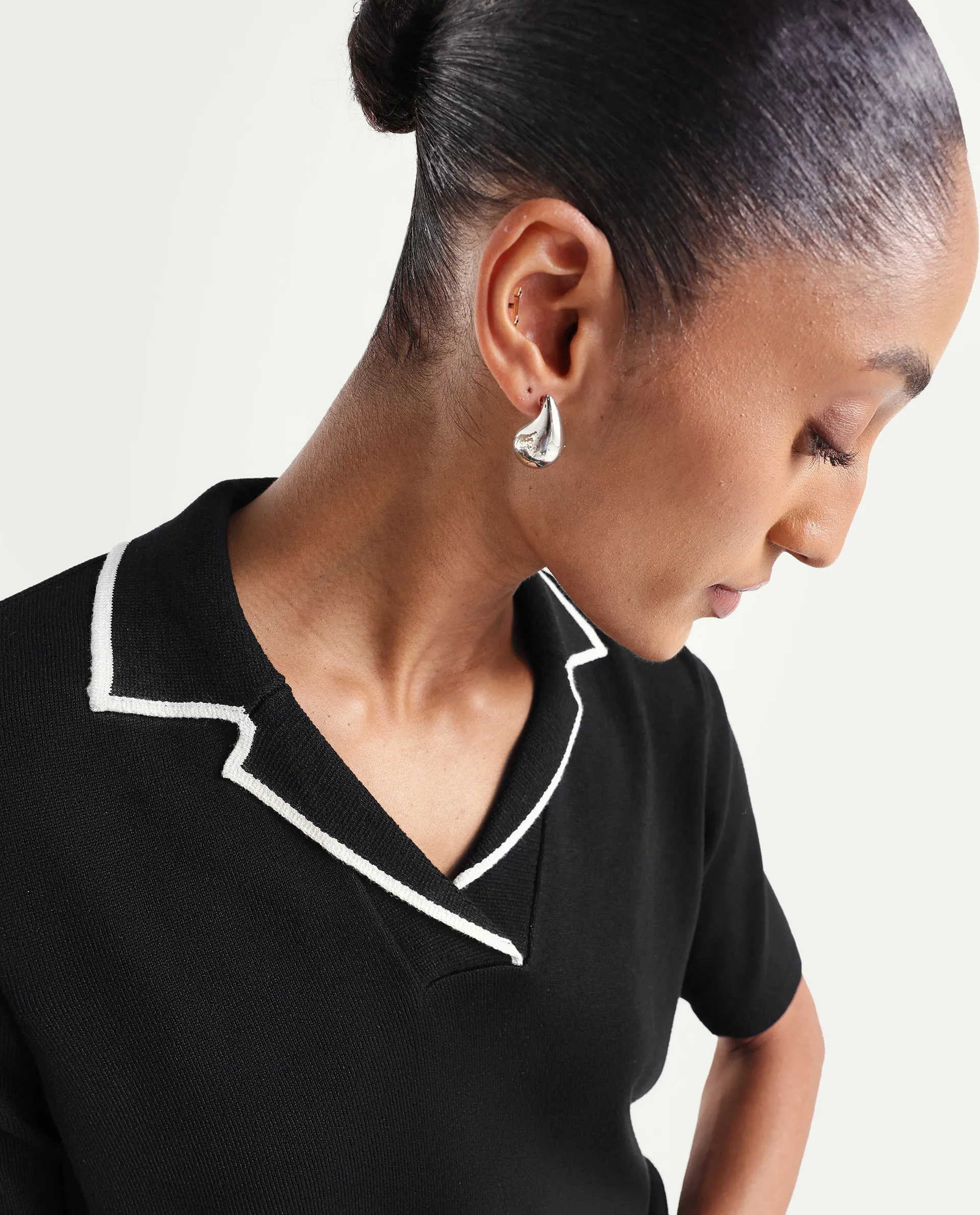 Rareism Women's Syrus Black Nylon Blend Half Sleeve Jonny Collar Relaxed Fit Plain Polo - Image 4