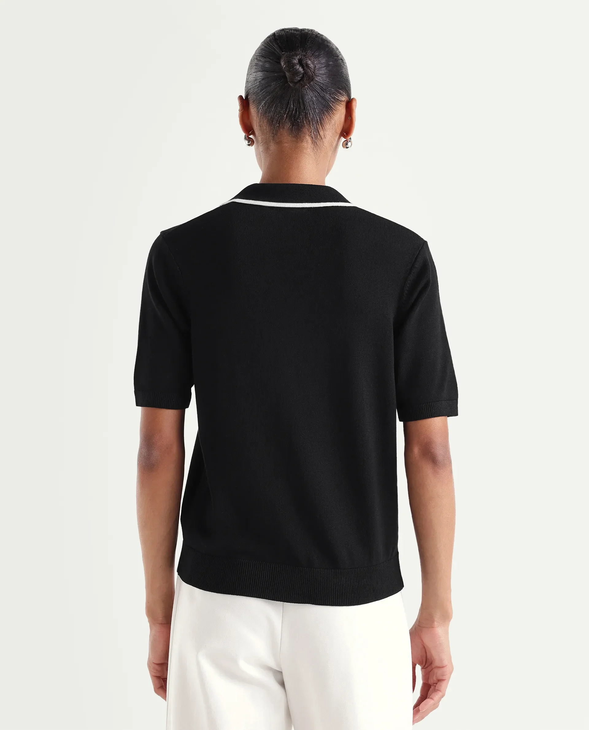 Rareism Women's Syrus Black Nylon Blend Half Sleeve Jonny Collar Relaxed Fit Plain Polo - Image 7