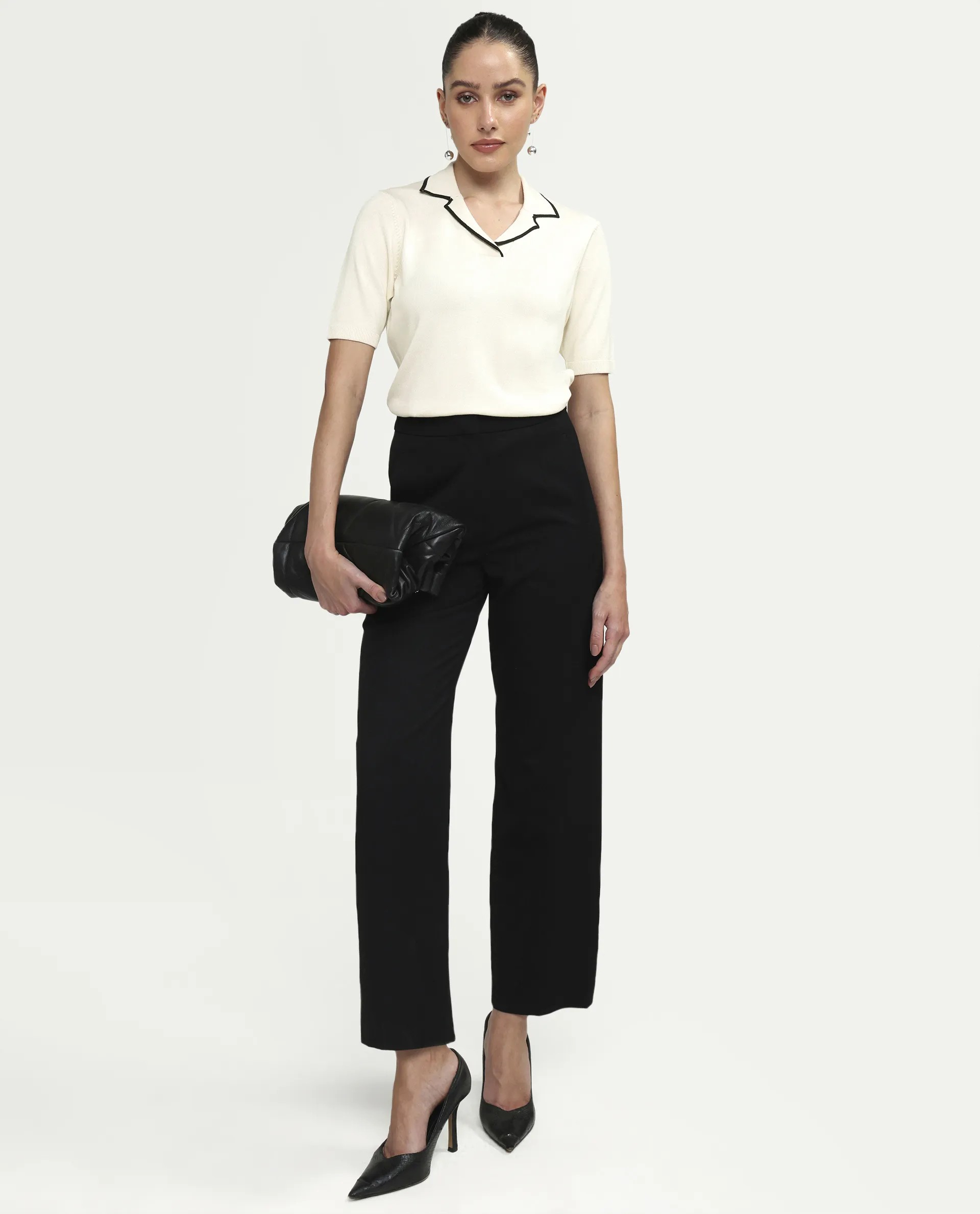 Rareism Women's Syrus Off White Nylon Blend Half Sleeve Jonny Collar Relaxed Fit Plain Polo - Image 2
