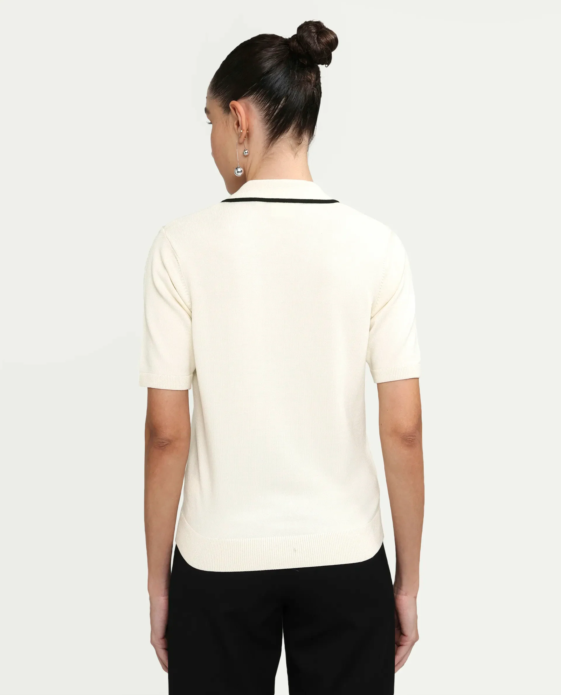 Rareism Women's Syrus Off White Nylon Blend Half Sleeve Jonny Collar Relaxed Fit Plain Polo - Image 7