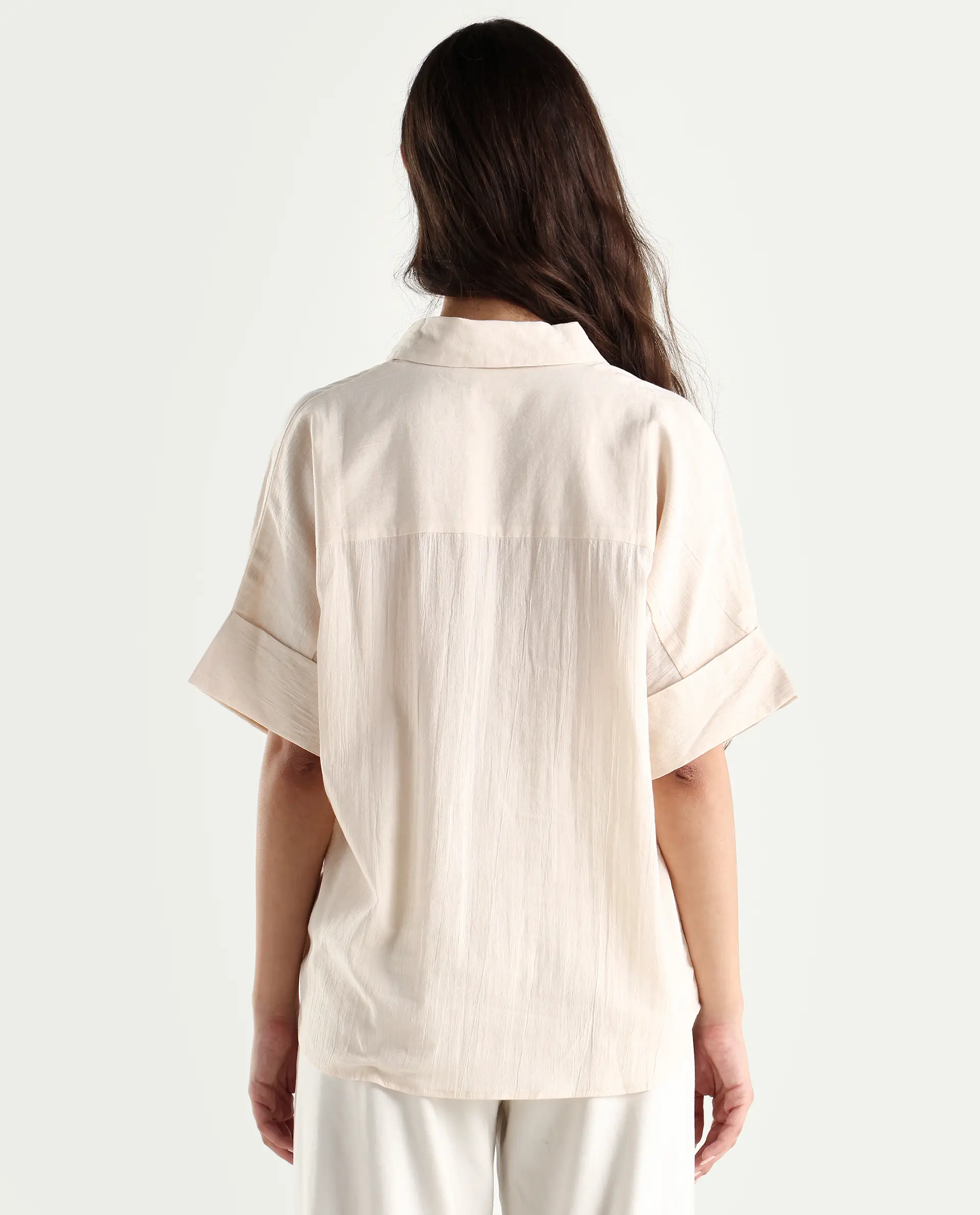 Rareism Women's Tabsco Light Off White Cotton Blend Lapel Neck Plain Regular Fit Shirt - Image 7
