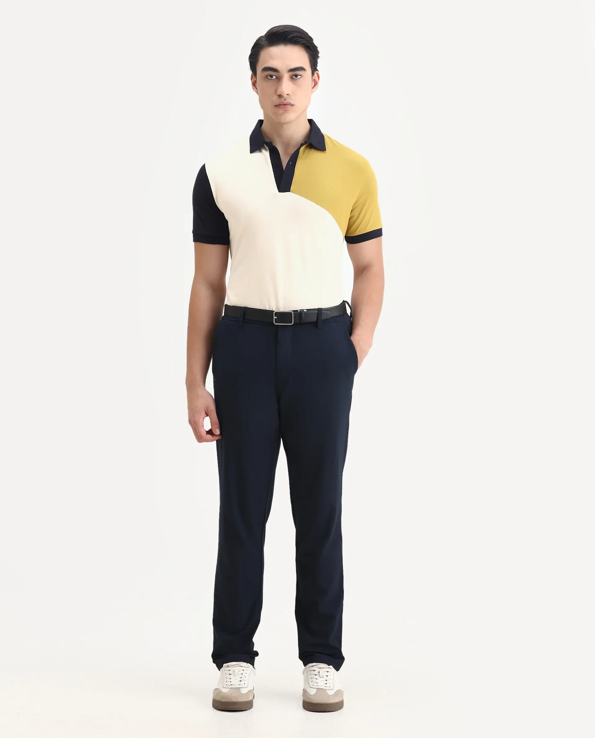 Rare Rabbit Men's Tachou Off White Cotton Ombre Regular Fit Half Sleeve Polo - Image 2