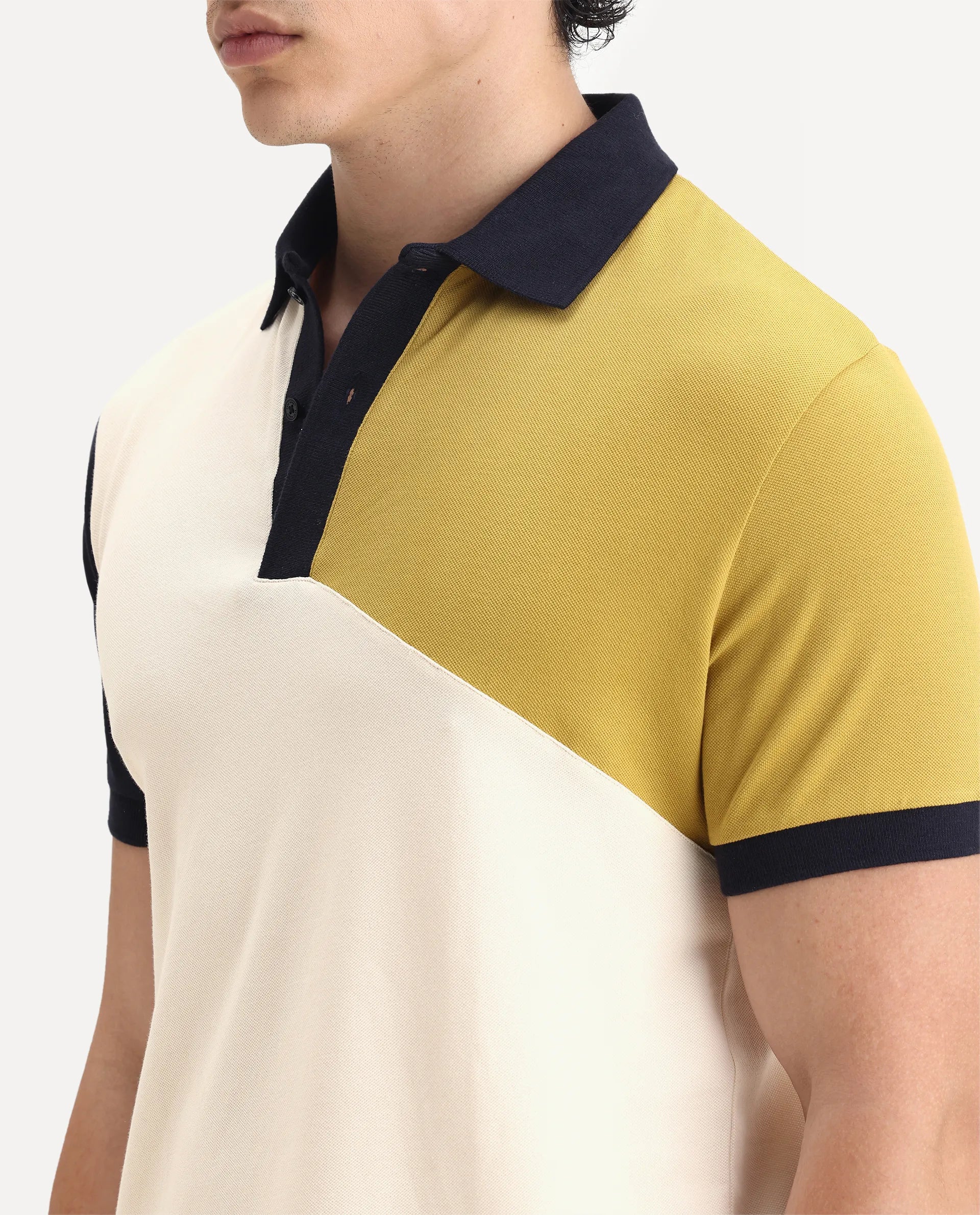 Rare Rabbit Men's Tachou Off White Cotton Ombre Regular Fit Half Sleeve Polo - Image 3