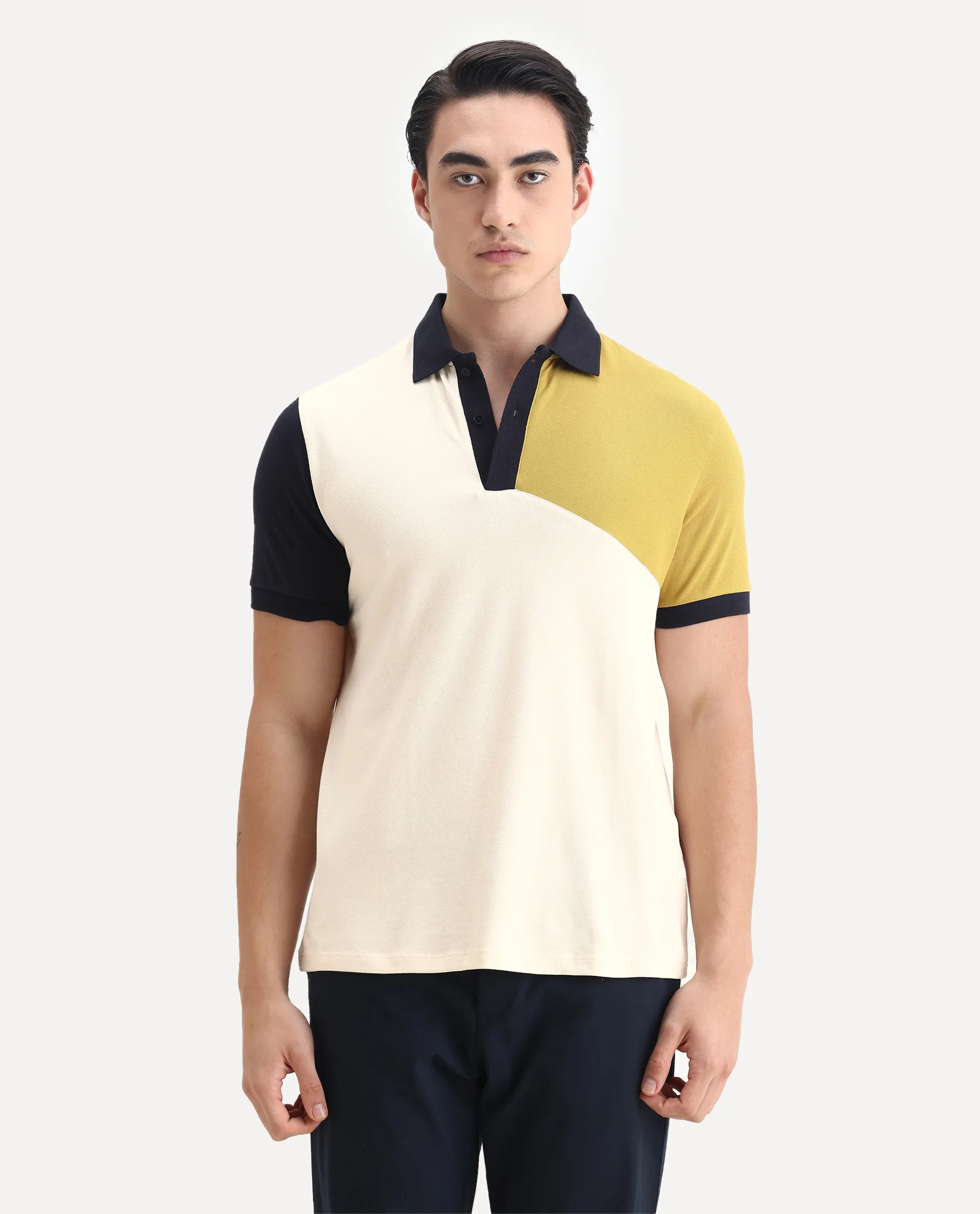 Rare Rabbit Men's Tachou Off White Cotton Ombre Regular Fit Half Sleeve Polo - Image 6