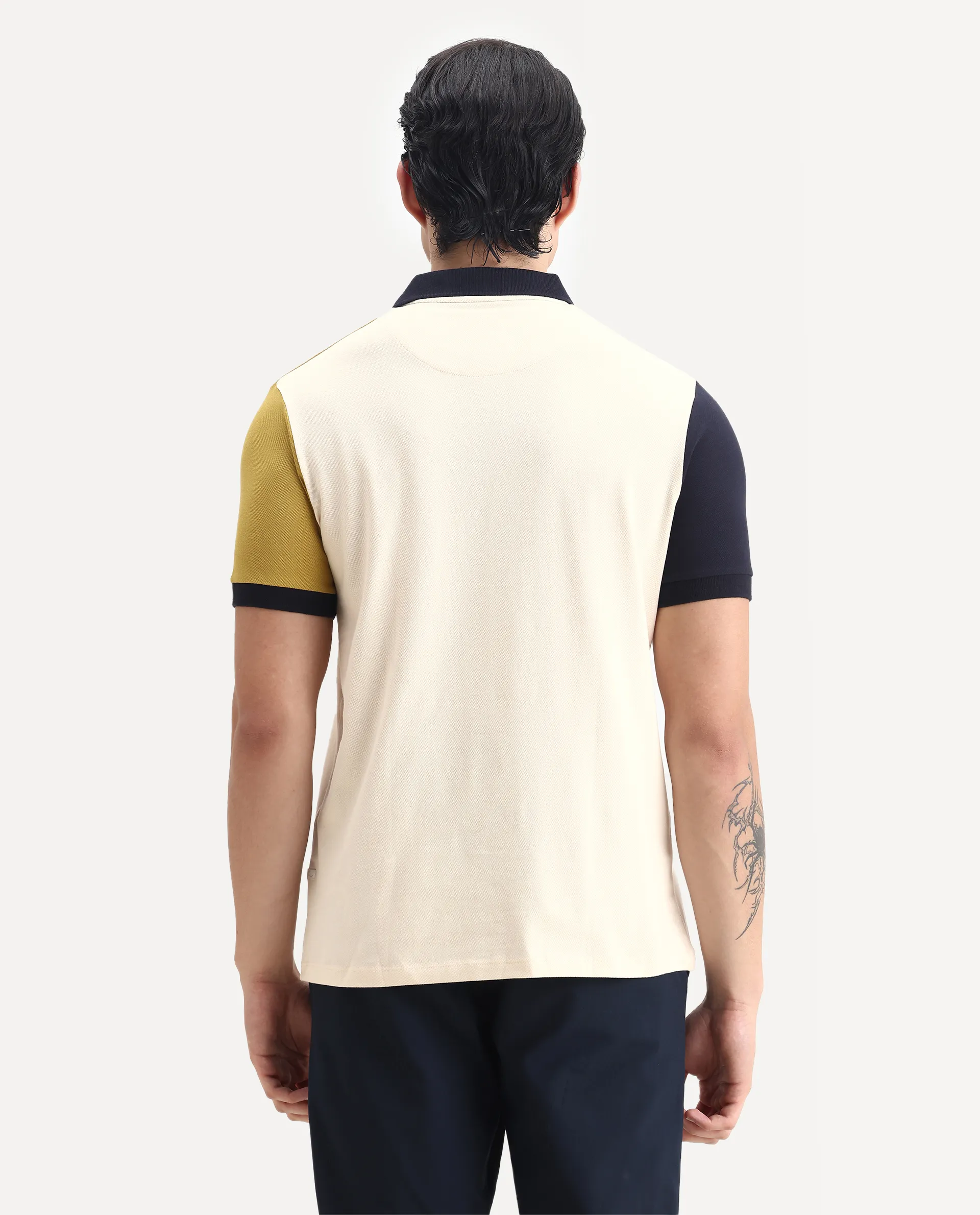 Rare Rabbit Men's Tachou Off White Cotton Ombre Regular Fit Half Sleeve Polo - Image 7