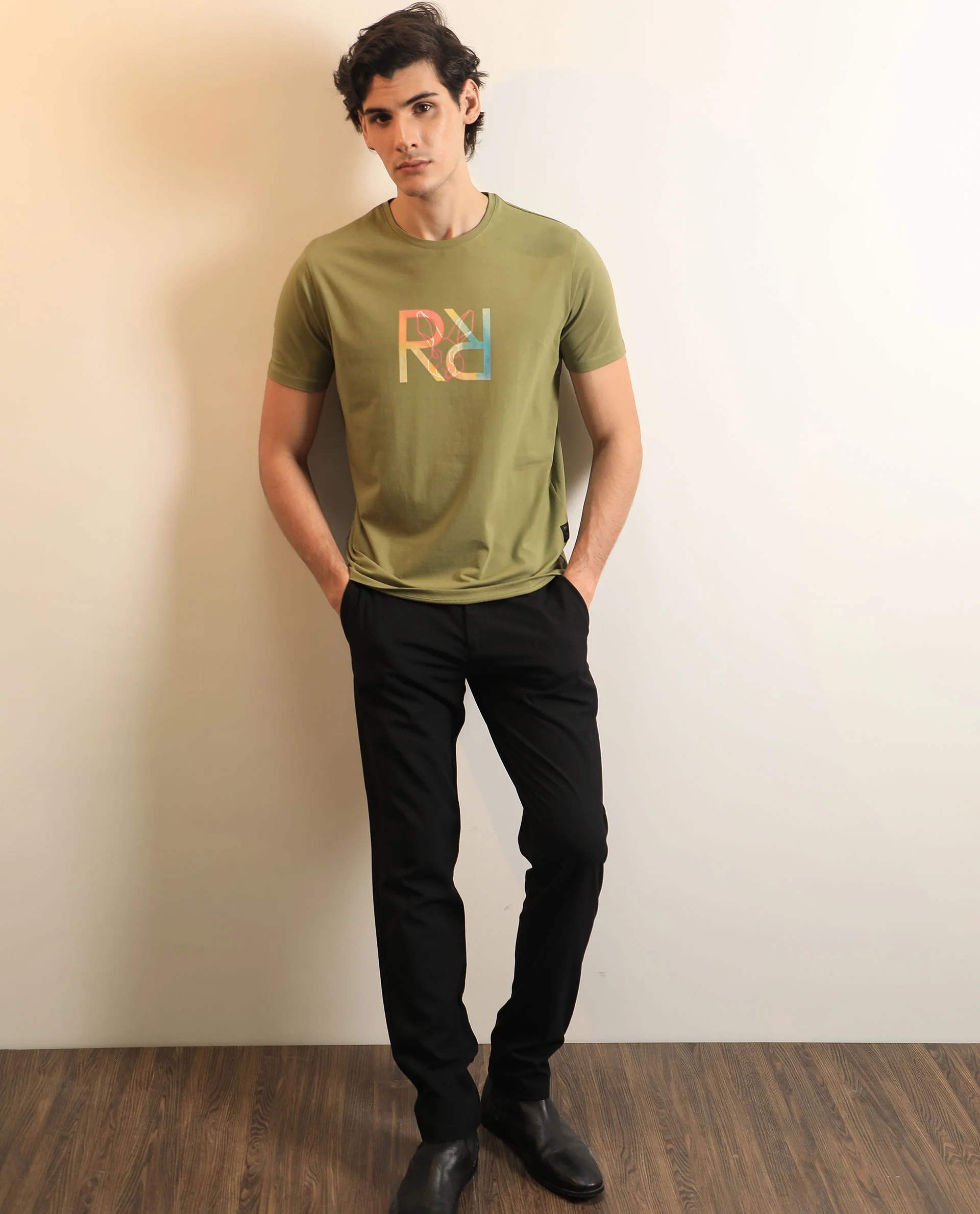 Rare Rabbit Men's Tack Olive Cotton Graphic Print Regular Fit Half Sleeve Crew Neck T-Shirt - Image 4