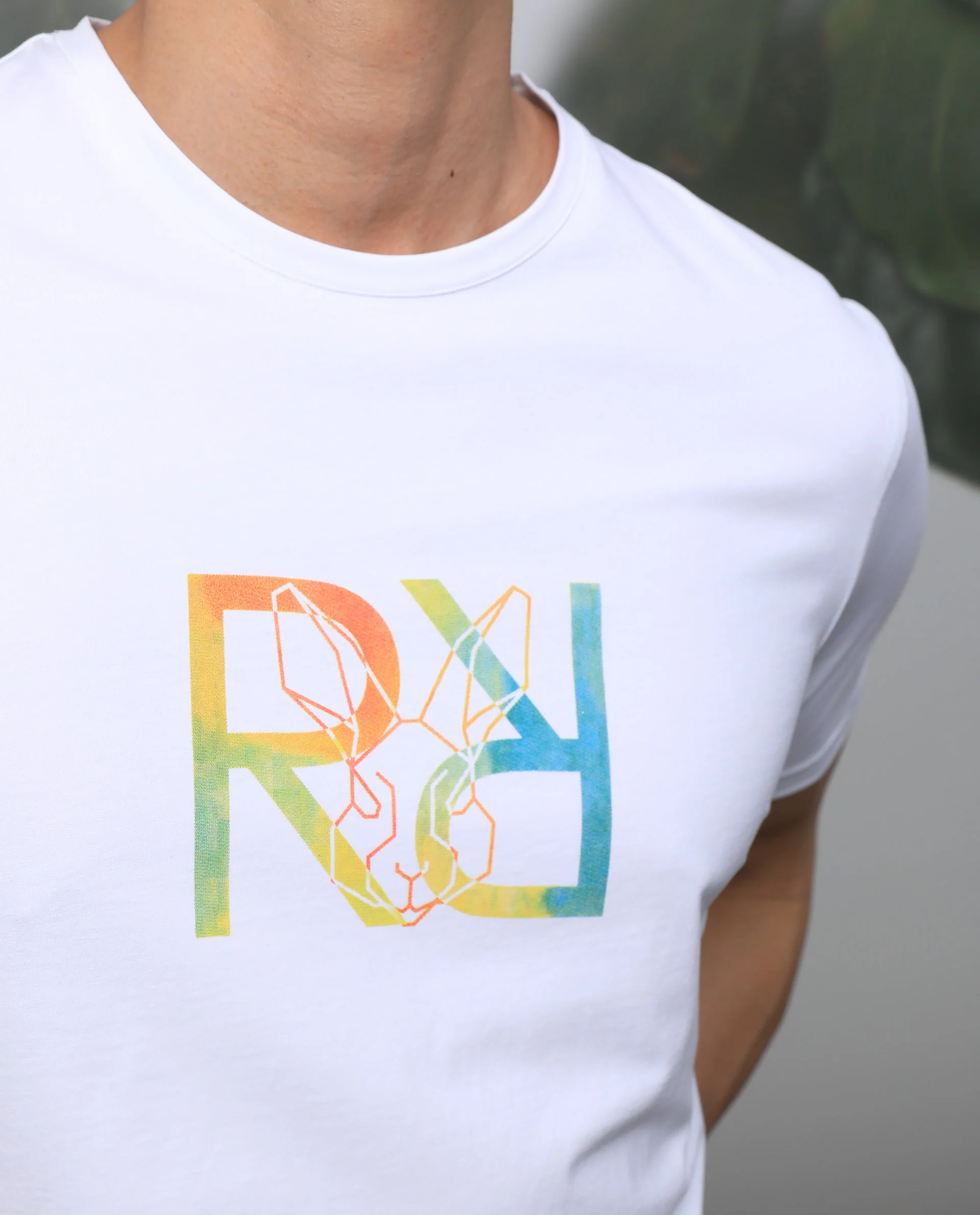 Rare Rabbit Men's Tack White Cotton Graphic Print Slim Fit Half Sleeve Crew Neck T-Shirt - Image 3