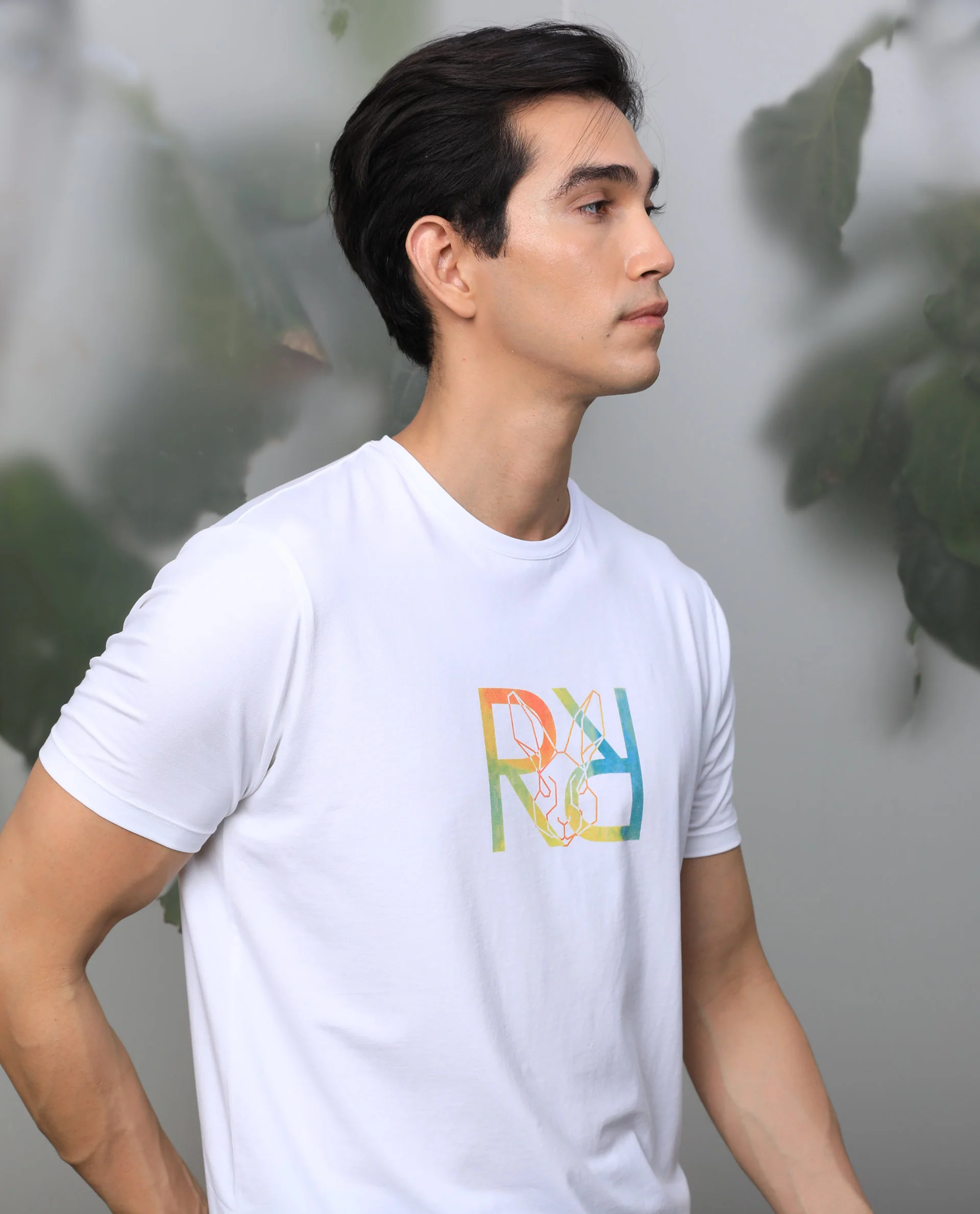 Rare Rabbit Men's Tack White Cotton Graphic Print Slim Fit Half Sleeve Crew Neck T-Shirt - Image 6