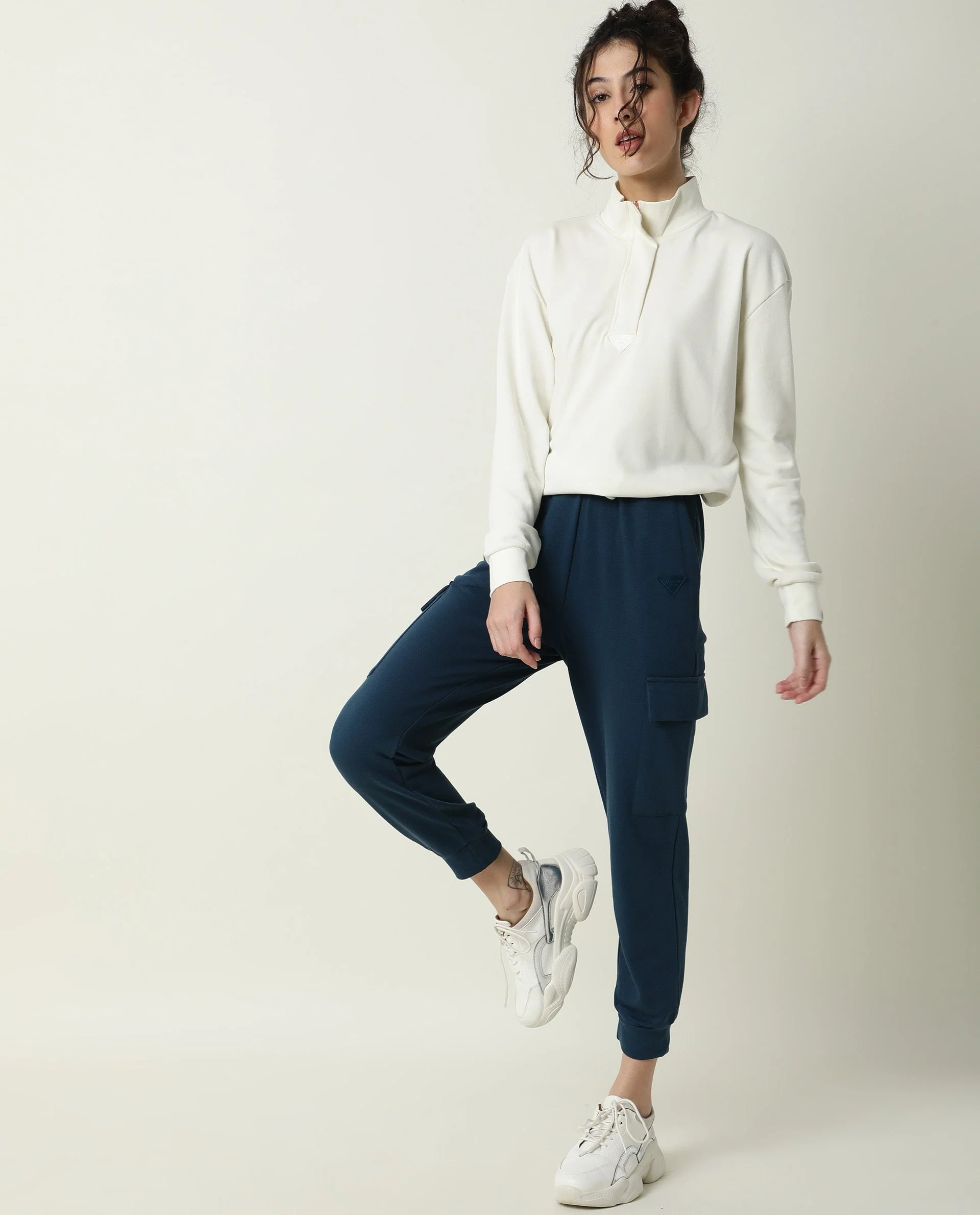 Rareism Women's Taffy-1 Off White High Neck Plain Relaxed Fit Sweatshirt - Image 12