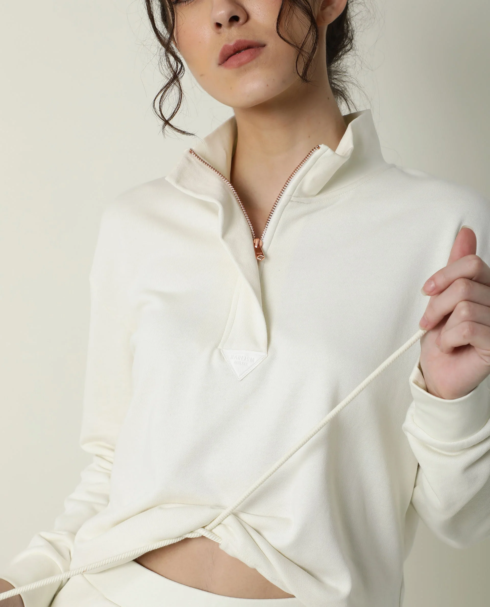 Rareism Women's Taffy-1 Off White High Neck Plain Relaxed Fit Sweatshirt - Image 2