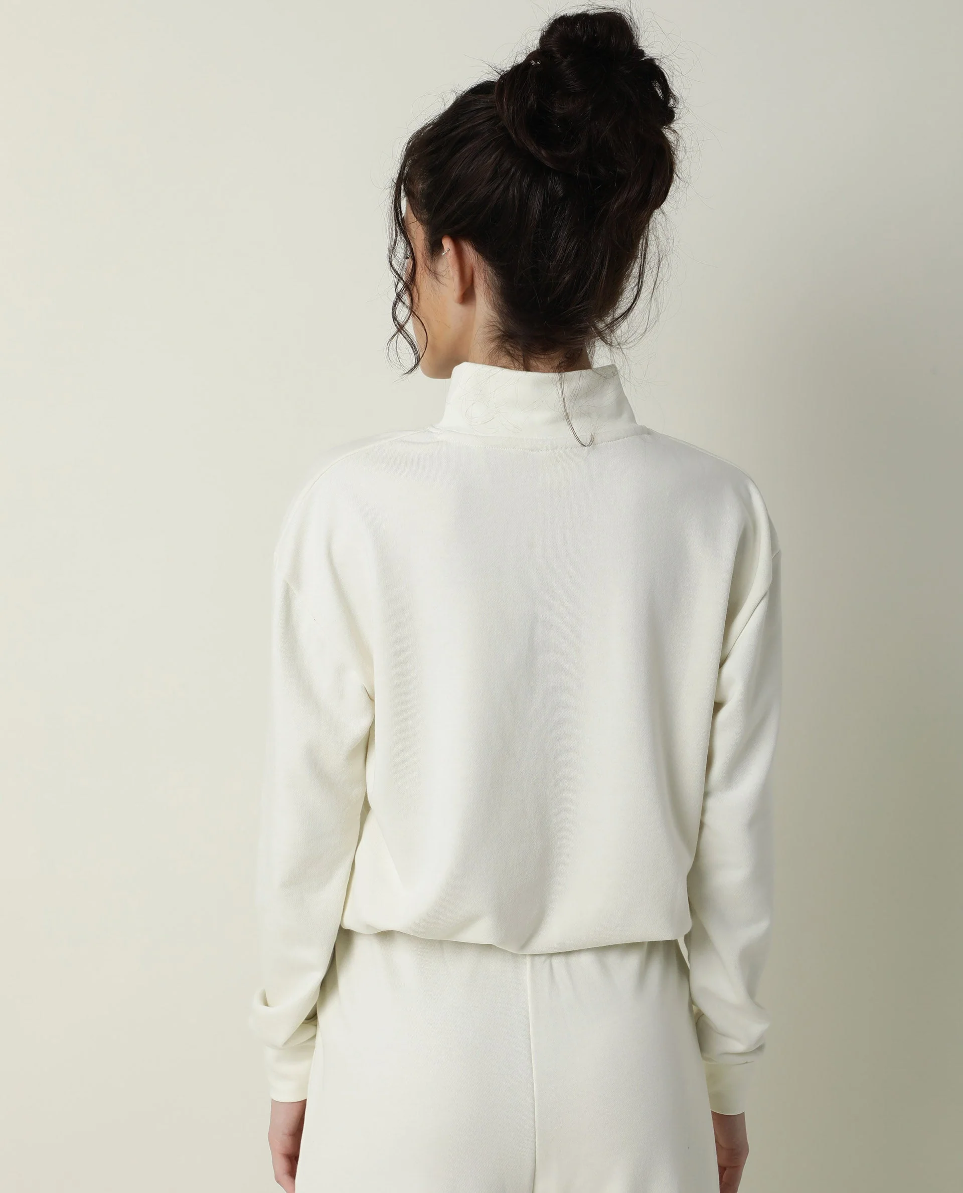 Rareism Women's Taffy-1 Off White High Neck Plain Relaxed Fit Sweatshirt - Image 3