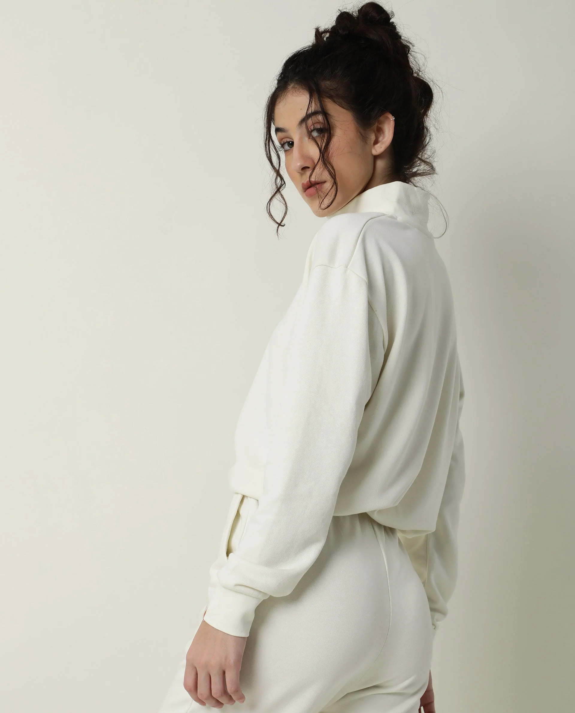 Rareism Women's Taffy-1 Off White High Neck Plain Relaxed Fit Sweatshirt - Image 4