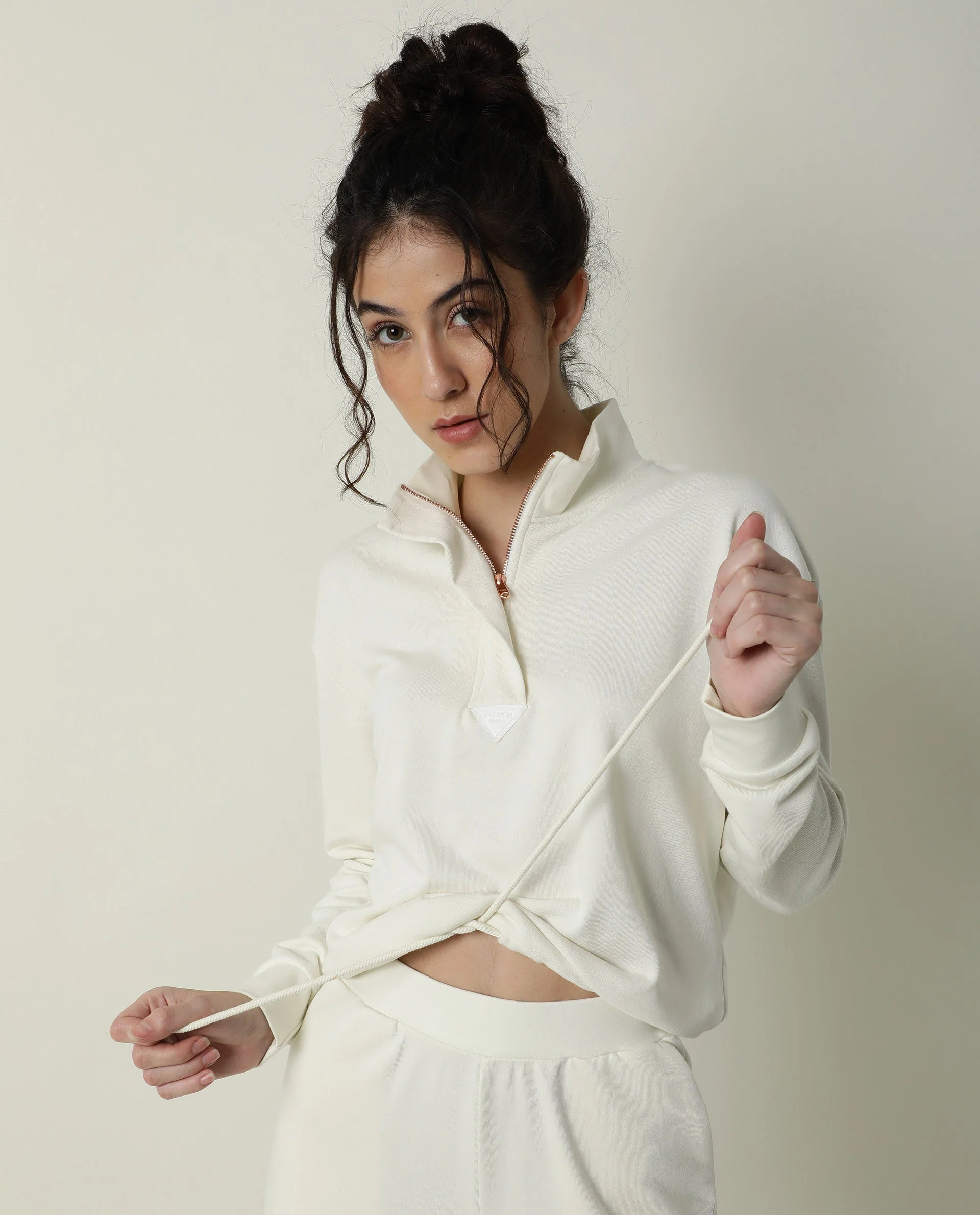 Rareism Women's Taffy-1 Off White High Neck Plain Relaxed Fit Sweatshirt - Image 5