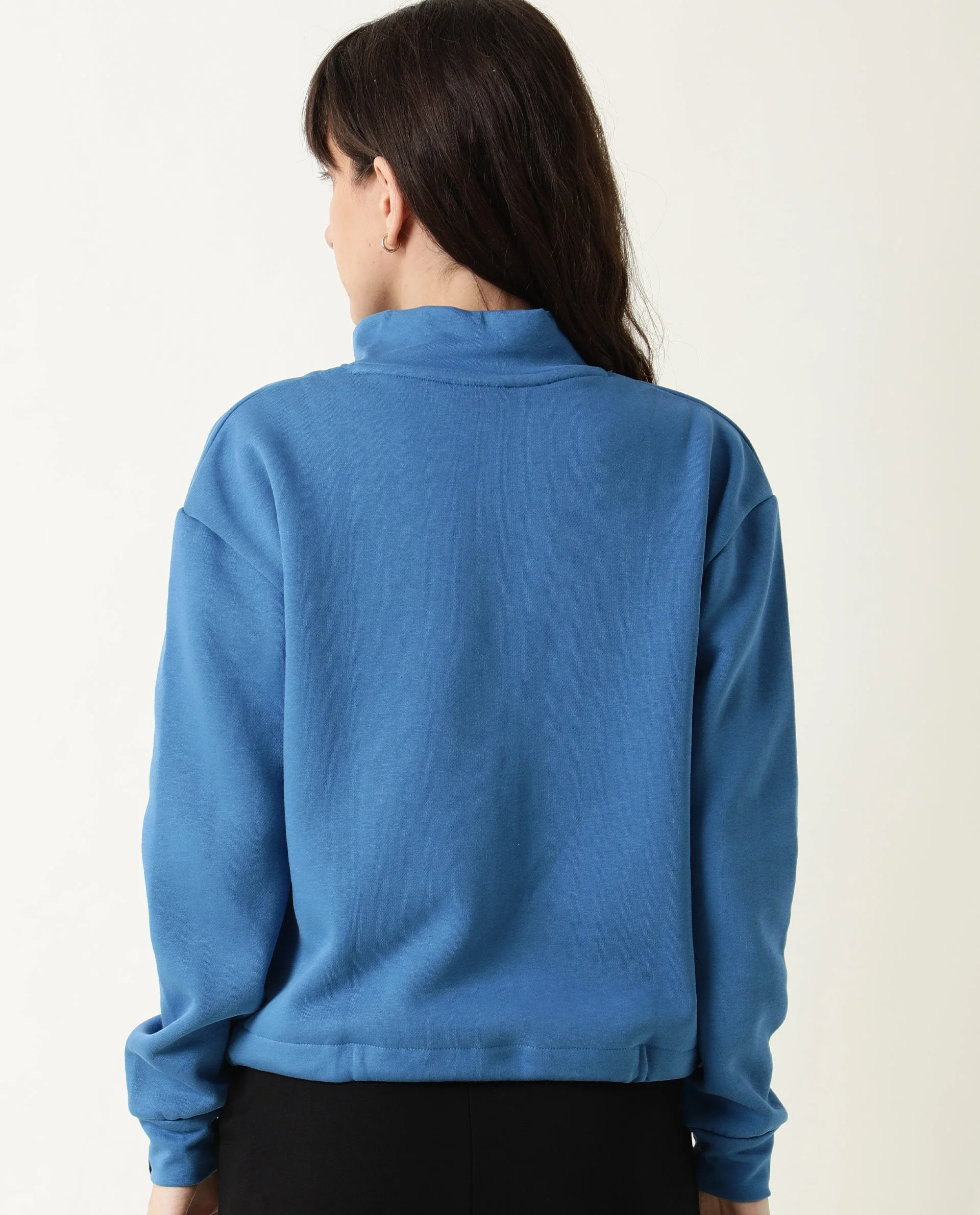 Rareism Women's Taffy-1 Blue High Neck Plain Relaxed Fit Sweatshirt - Image 17